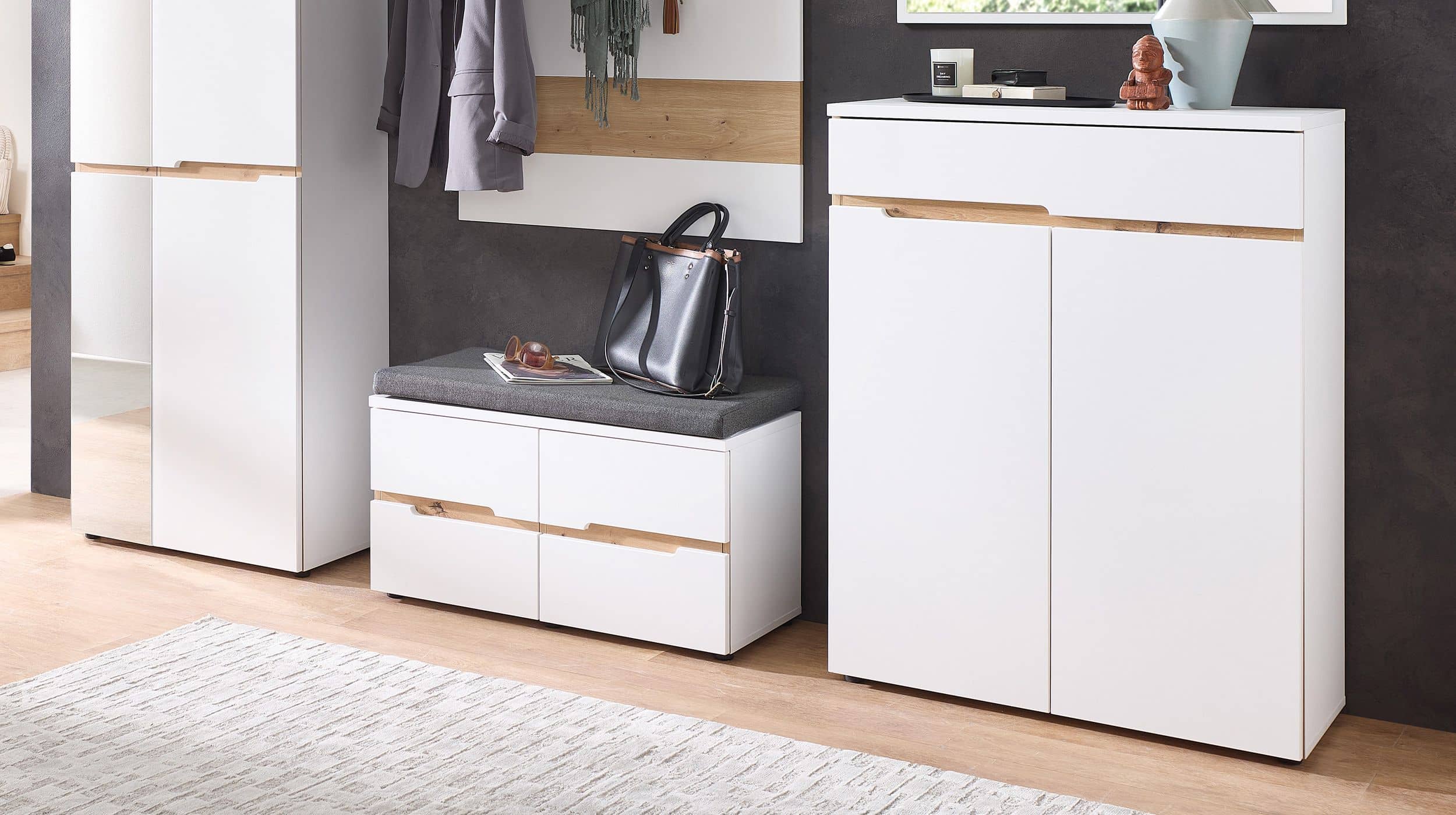 Schuhschrank mit Schublade weiß - Artisan Eiche 80 x 107 cm - MEMPHIS 