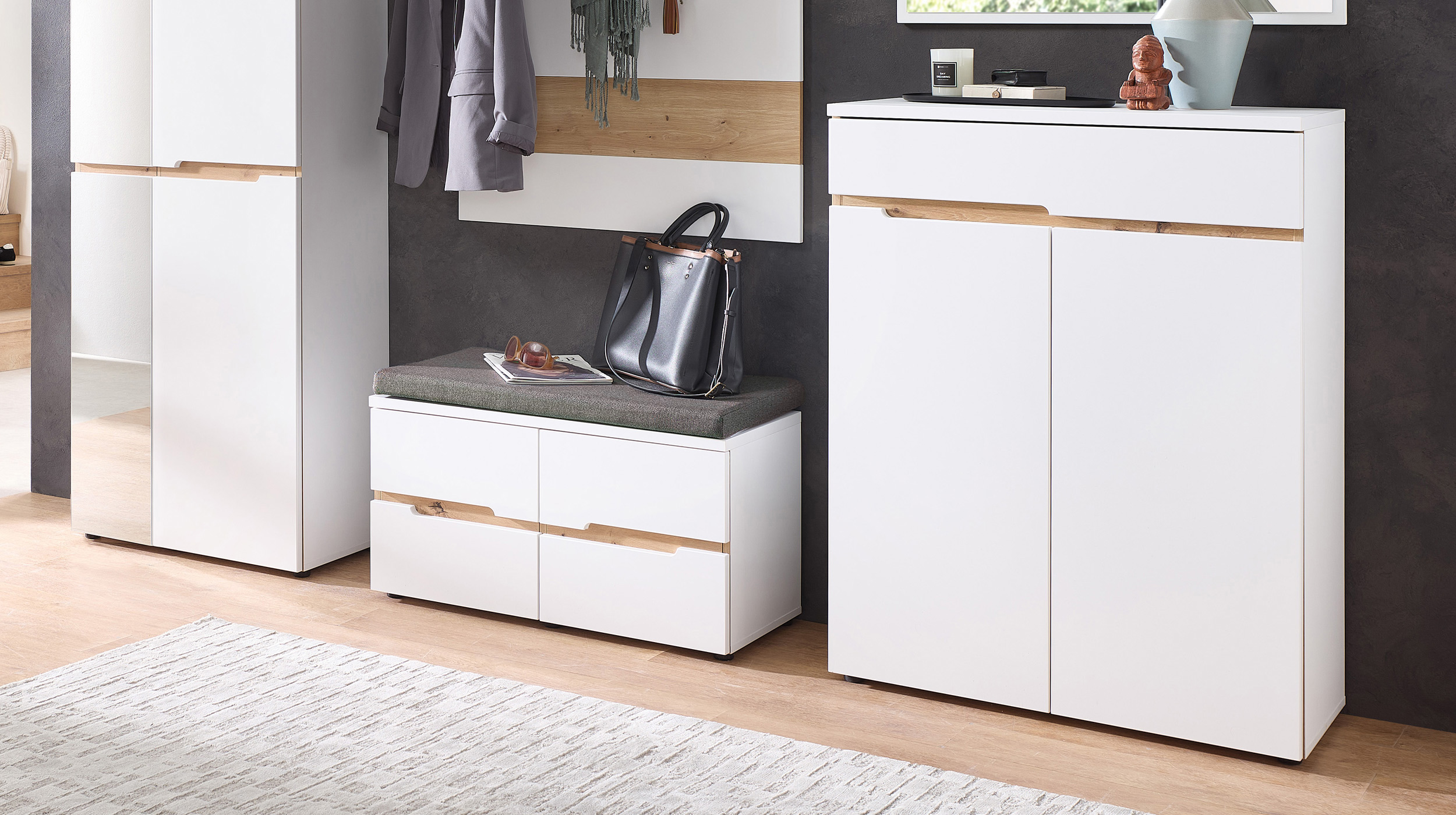 Schuhschrank mit Schublade weiß - Artisan Eiche 80 x 107 cm - MEMPHIS 