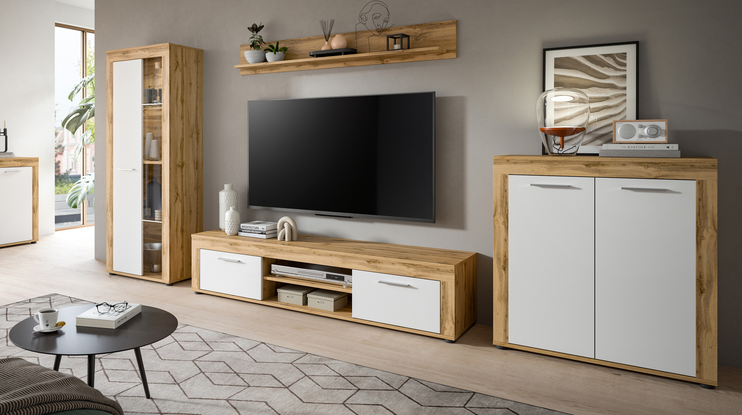 TV-Lowboard weiß Wotan Eiche 160 cm - JAM