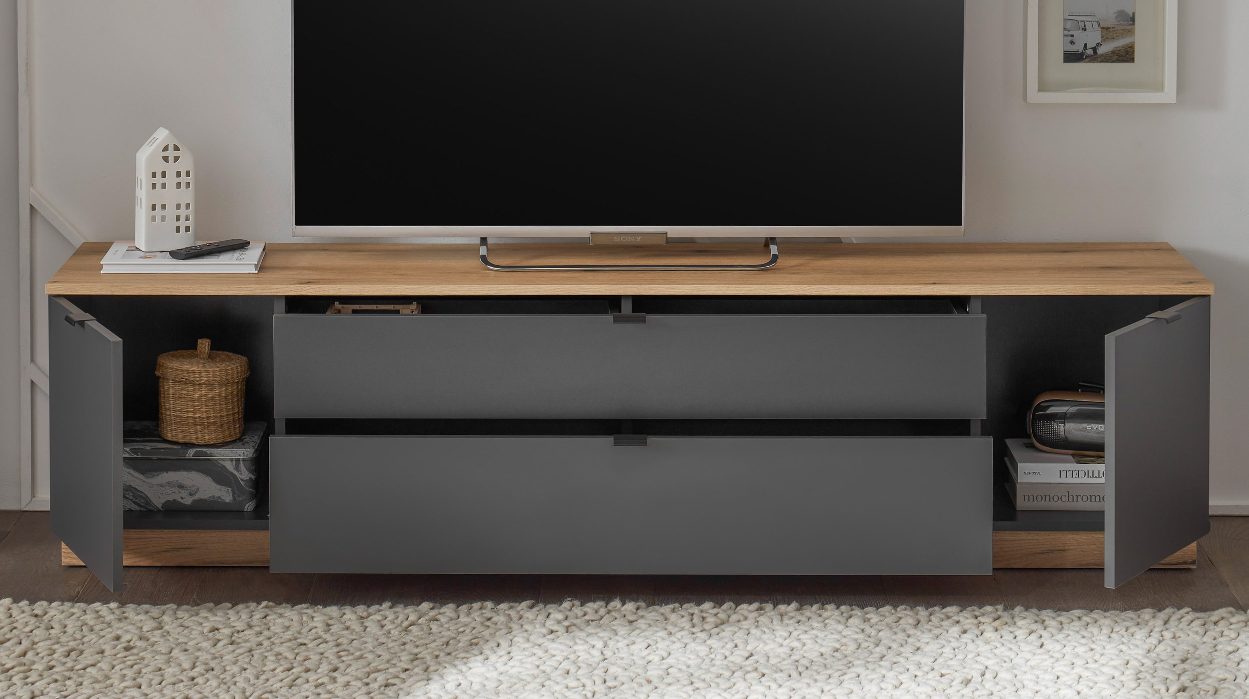 TV - Lowboard anthrazit - Eiche 185 cm TV-Board - VINCE