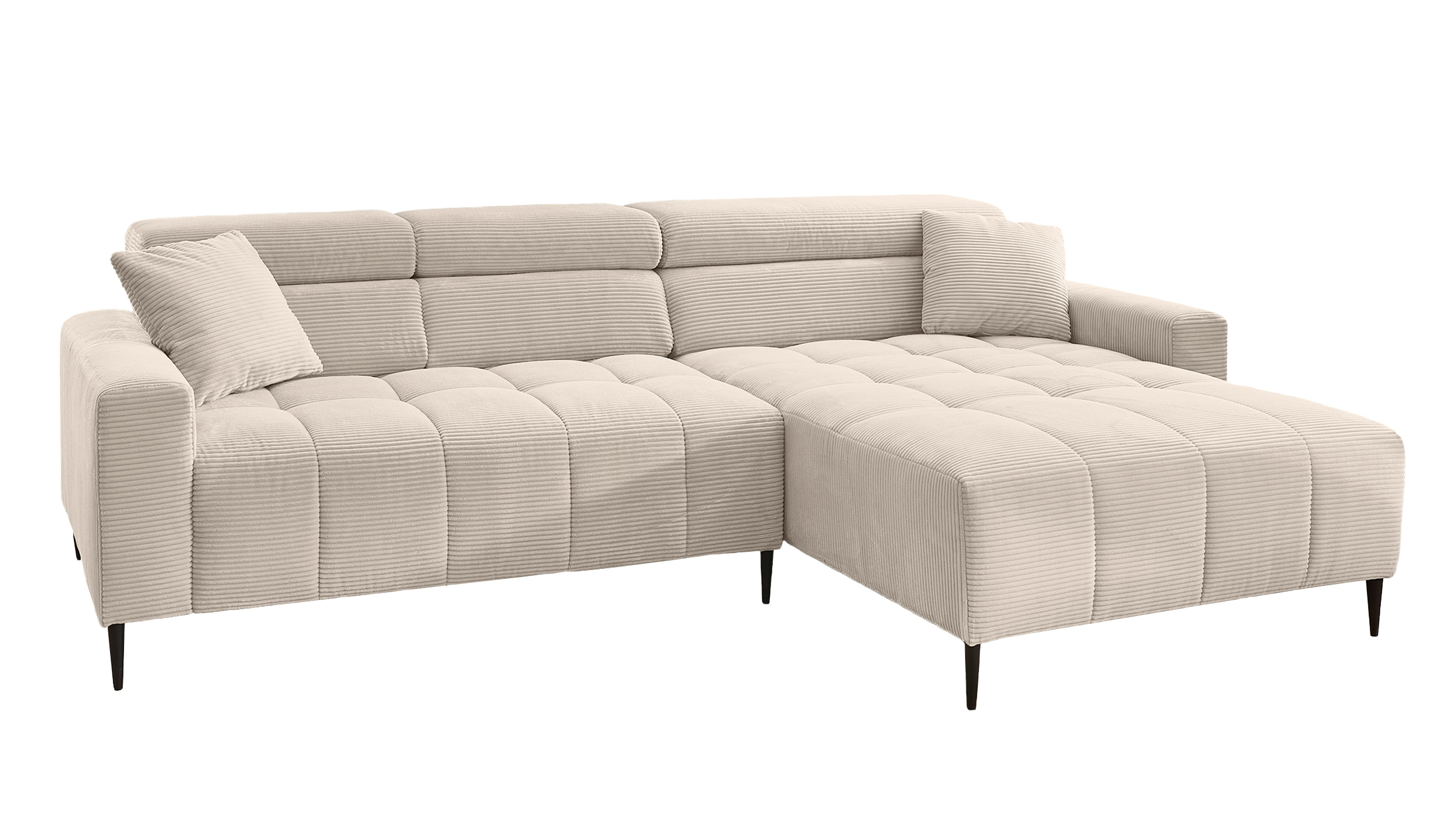 Ecksofa Cord beige ausziehbar - Sitztiefenverstellung 256 cm - OT rechts - SIMPLE Ecksofa Cord beige ausziehbar - Sitztiefenverstellung 256 cm - OT rechts - SIMPLE