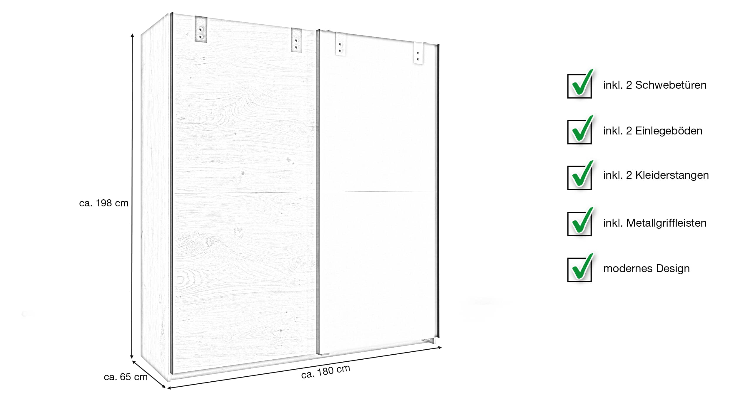 Schwebetürenschrank Plankeneiche - graphit - 180 cm - LIVERPOOL