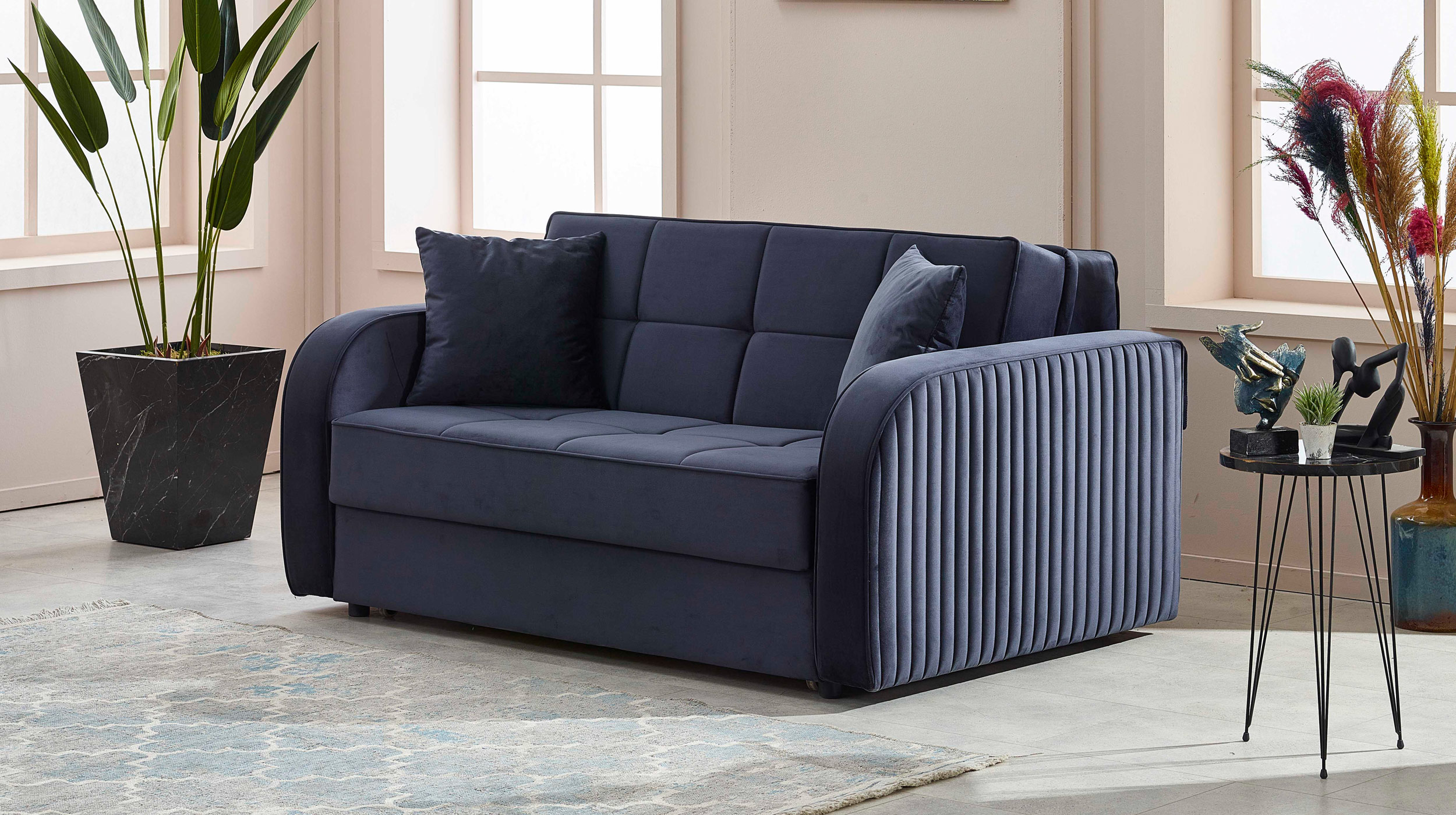 Schlafsofa anthrazit Bettkasten Dauerschläfer 162 cm - FREDERICO