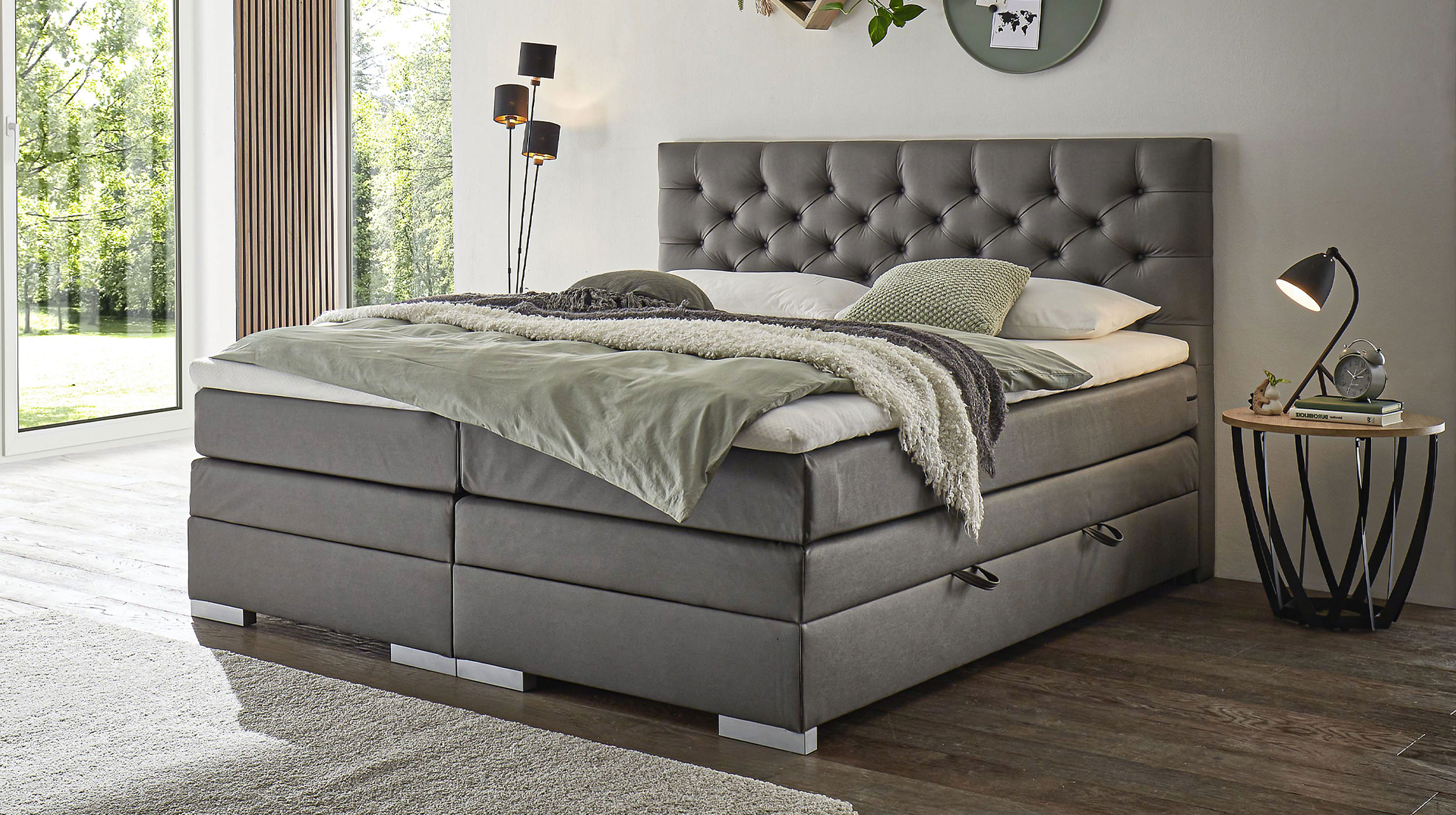 Boxspringbett 180 x 200 cm Bettkasten Stoffbezug grau - EVORA