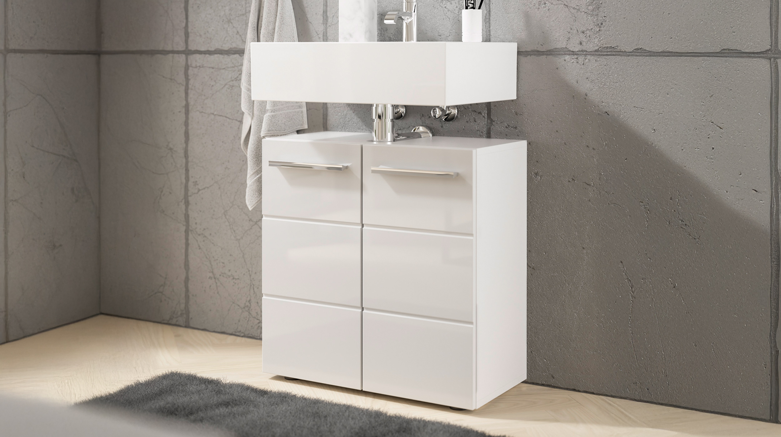 Waschbeckenunterschrank weiß hochglanz - 60 cm - MANDY