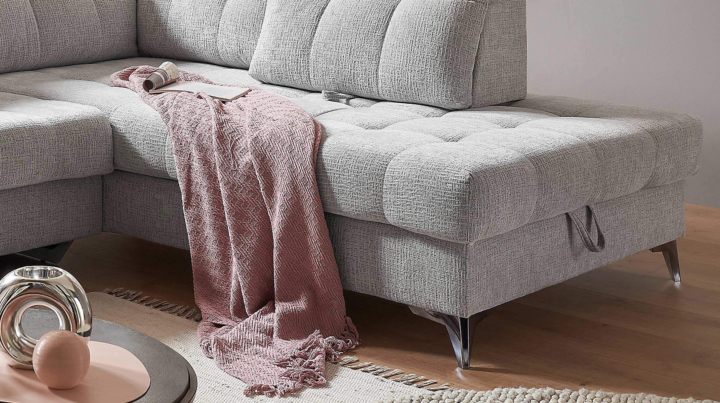 Ecksofa Sitztiefenverstellung grau Bettkasten 289 cm - VARADERO