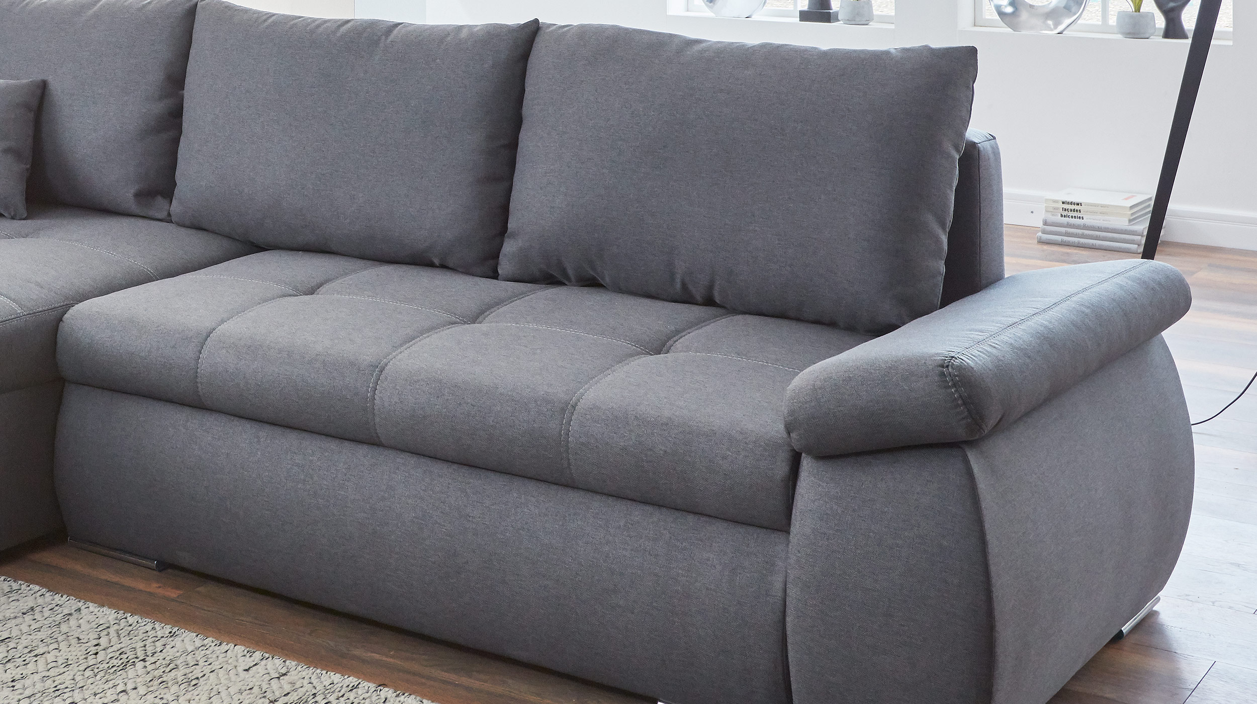 Ecksofa grau 280 x 175 cm Schlaffunktion - RACHEL