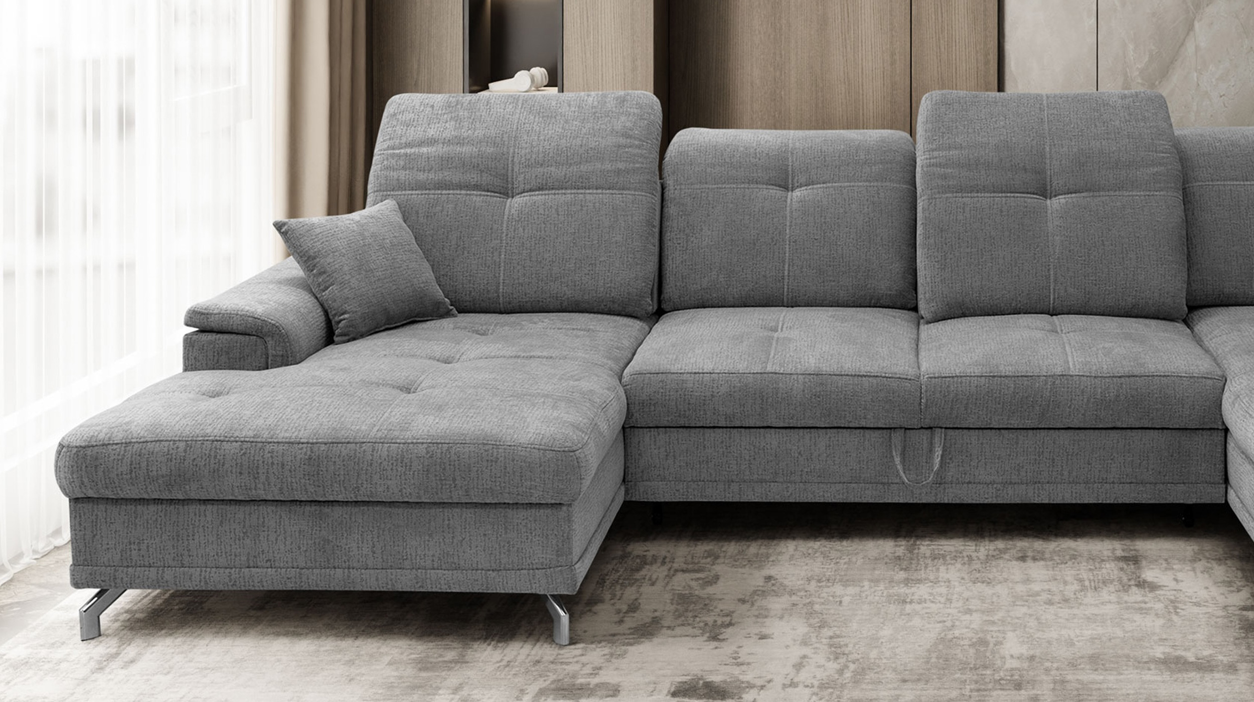 Wohnlandschaft Schlaffunktion Bettkasten grau 360 cm - BRITTA