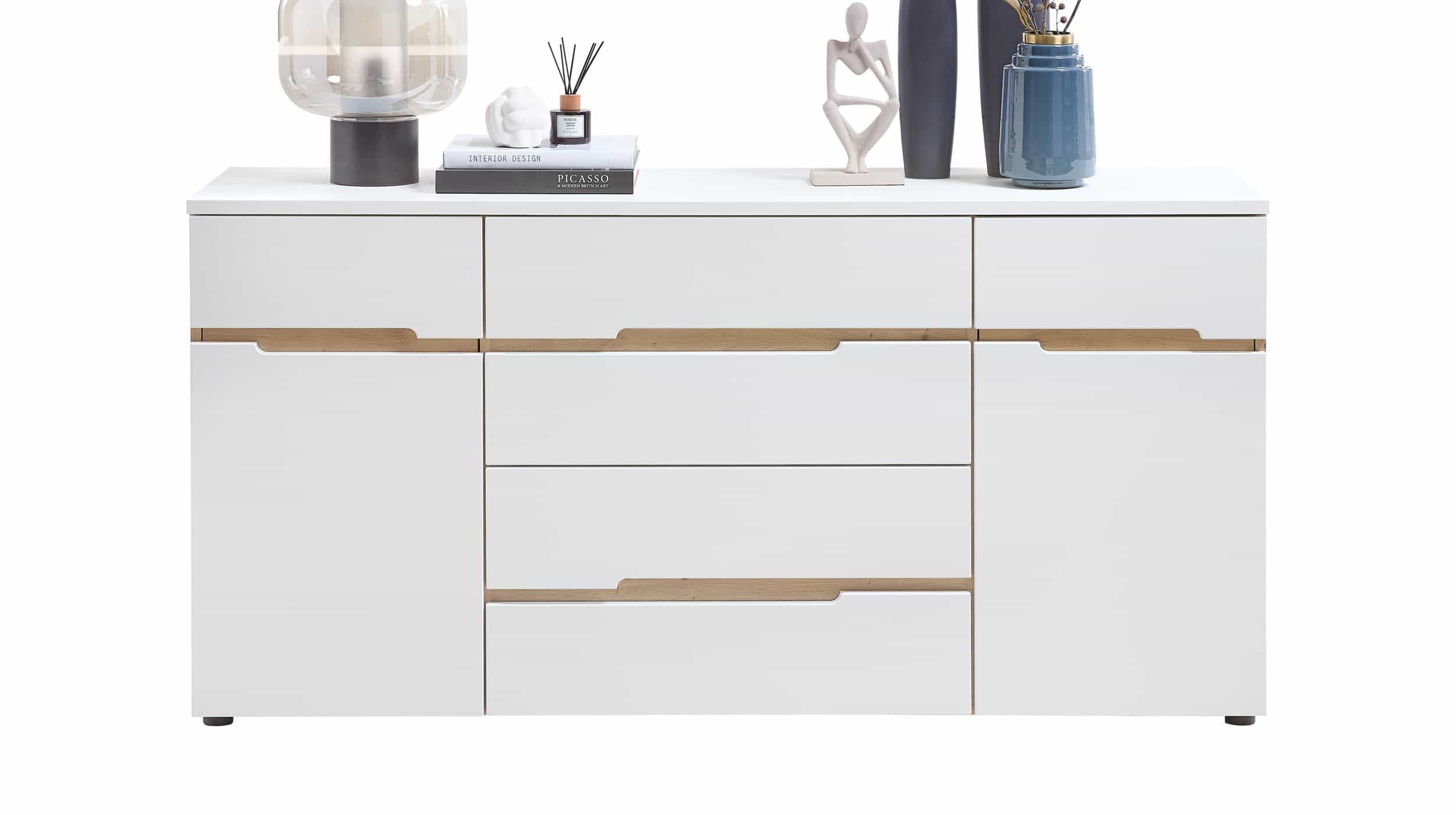 Sideboard mit 4 Schubladen weiß - Artisan Eiche 165 cm - MEMPHIS 