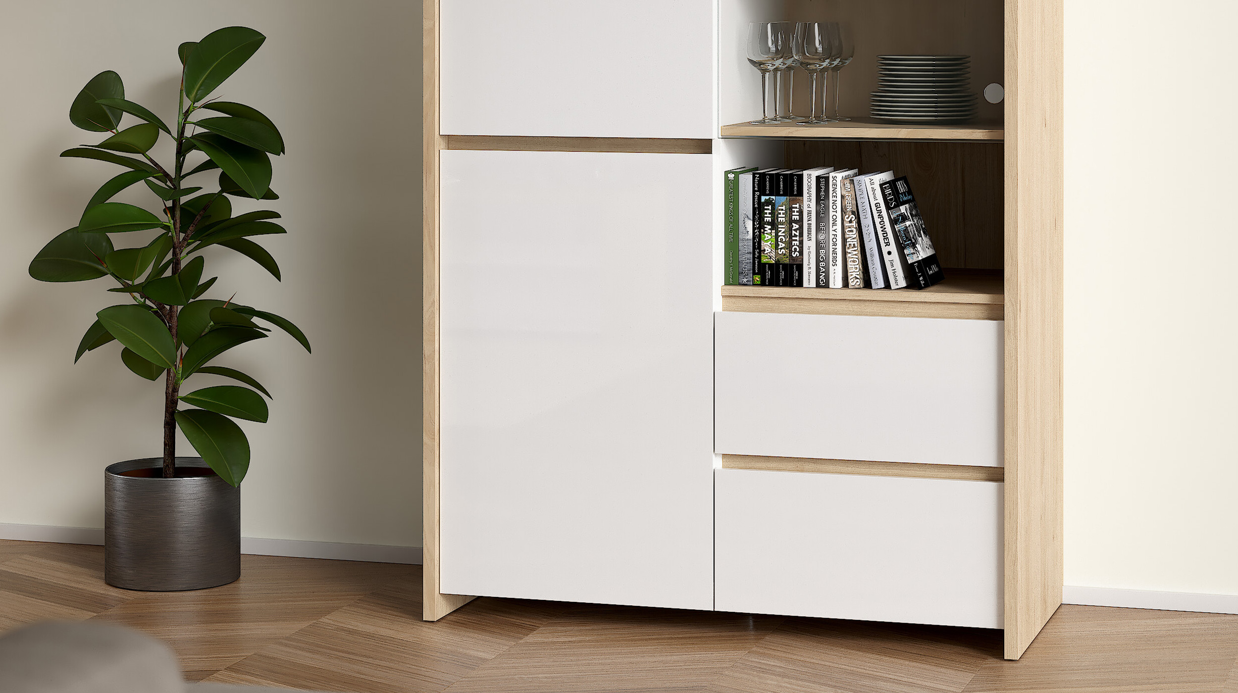 Vitrine mit Glastür weiß hochglanz Jackson Hickory B 100 cm - NEXT