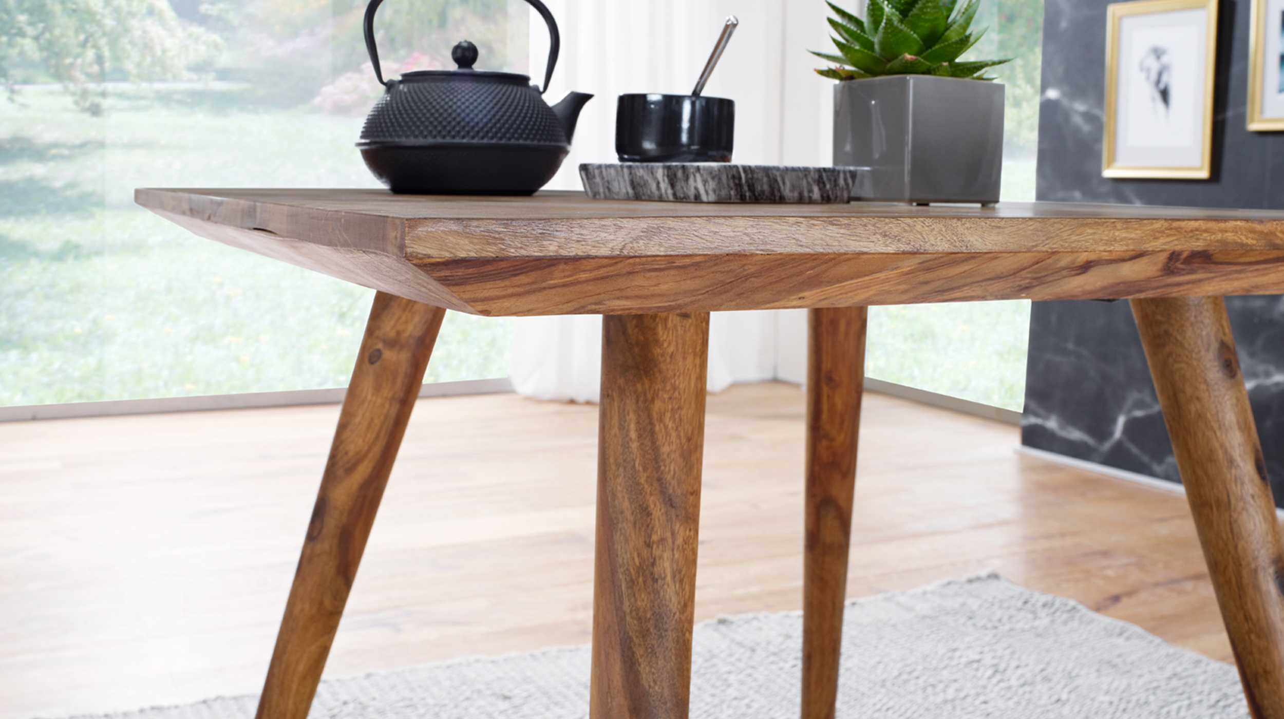 Esstisch Sheesham Massivholz 80 x 80 cm - Quadratisch & Gebeizt - RAINE