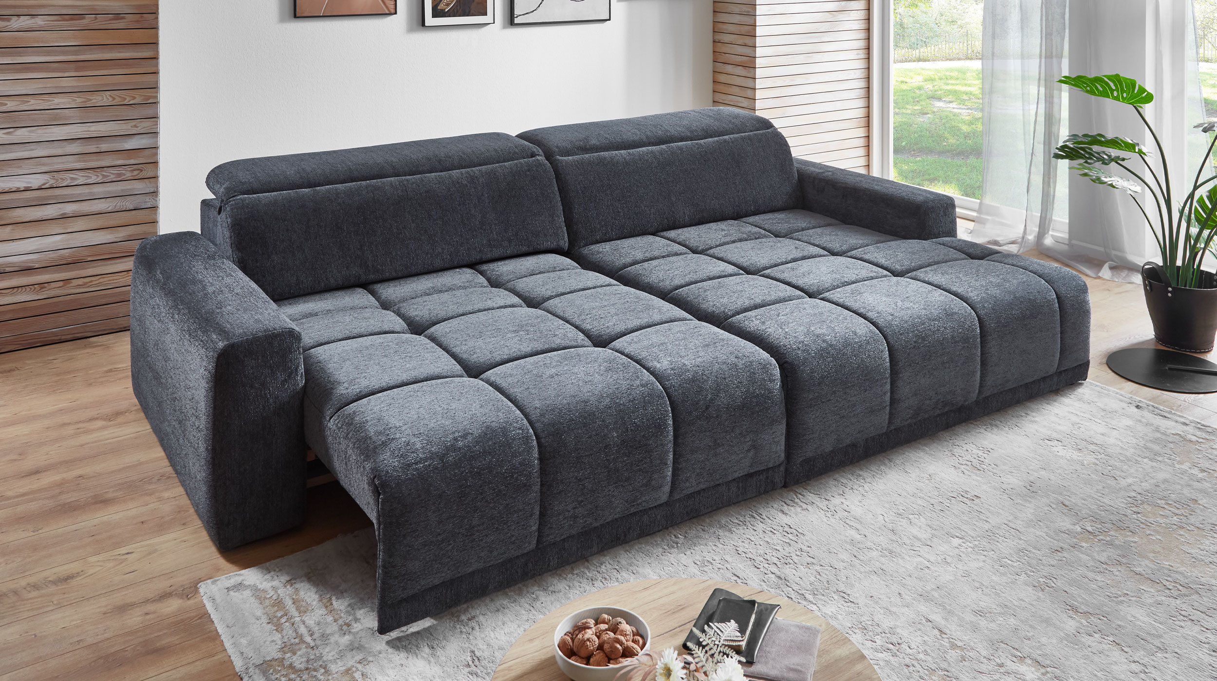 Ecksofa anthrazit elektrisch ausfahrbar 288 cm - OT rechts - BROOK