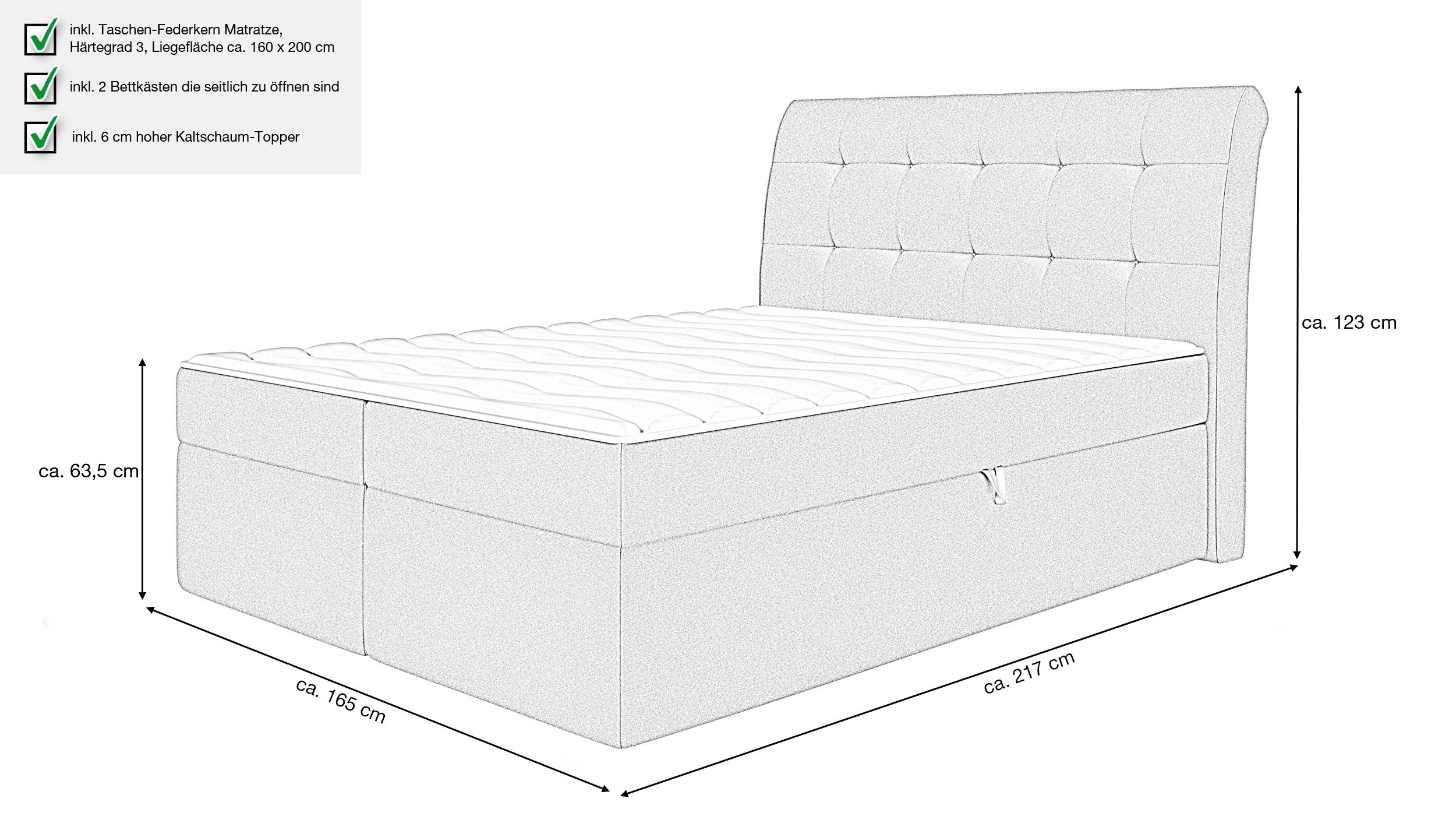 Boxbett 160 x 200 cm grau Bettkasten - DIEGO