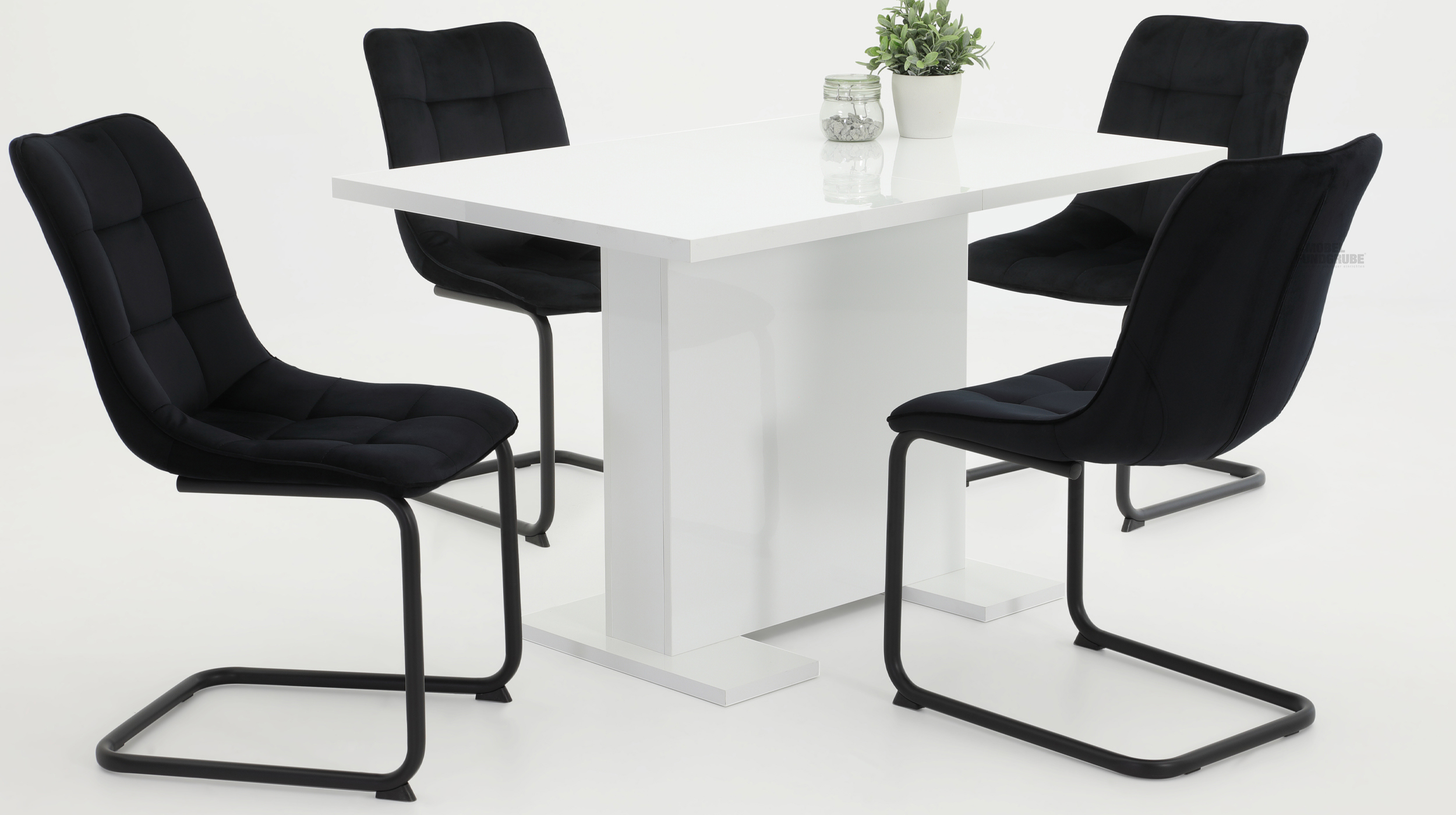 Schwingstuhl für Esszimmer schwarz mit Samtstoff - JENNY