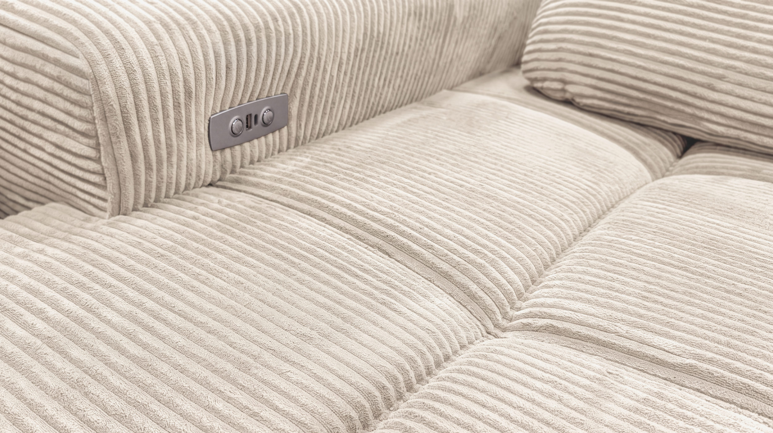 Ecksofa Cord beige elektrisch ausfahrbar 285 cm - OT rechts - SPEED