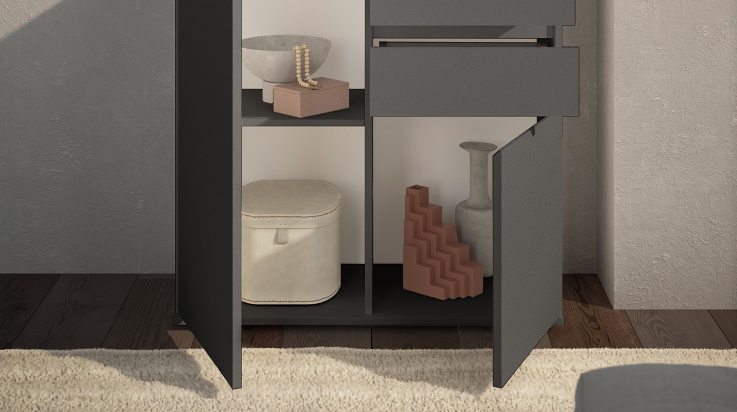 Kommode mit 2 Schubladen anthrazit 80 x 35 cm - 2-türig - BRESTA