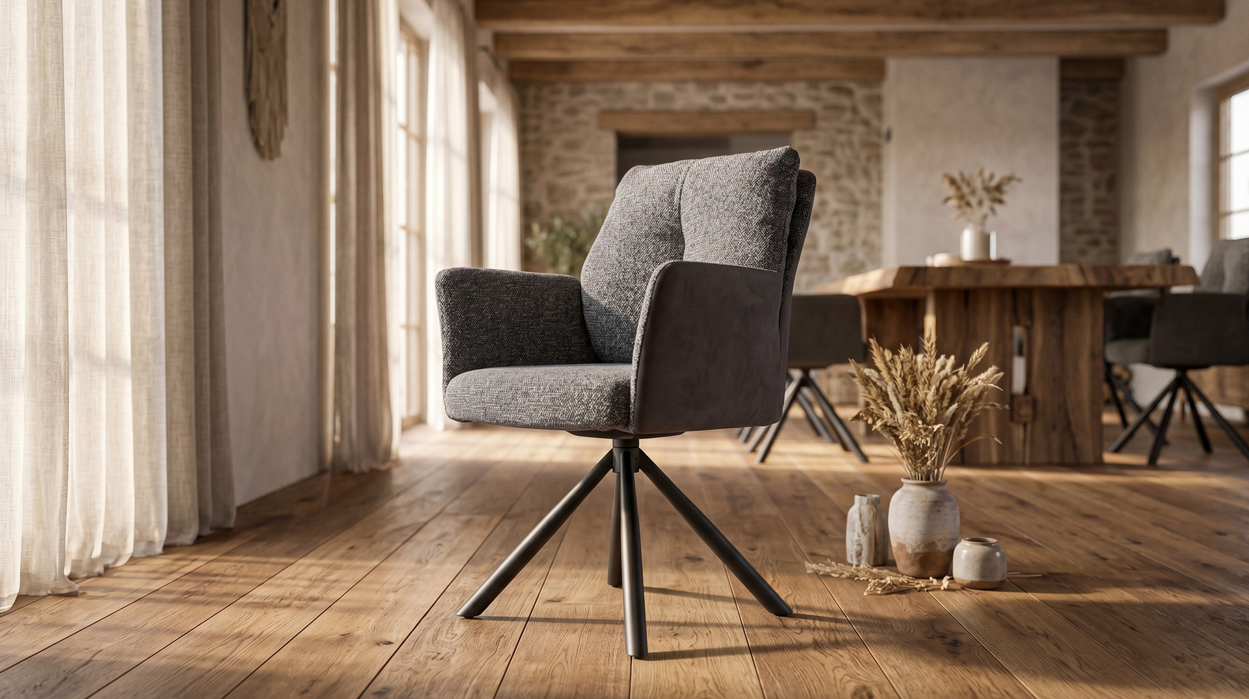 Armlehnstuhl grau Webstoff Microfaser Taschenfederkern - SHELBY