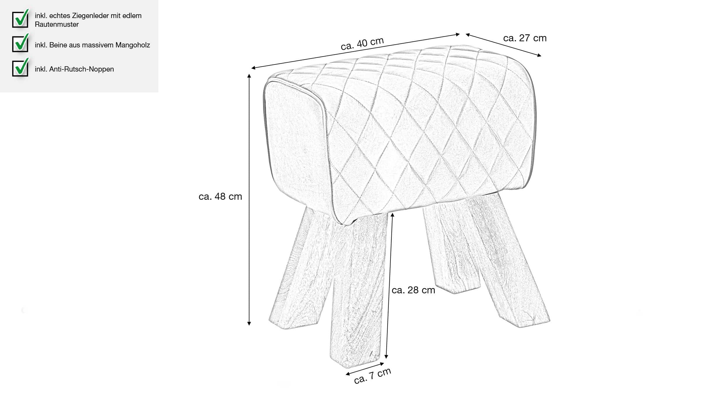 Sitz- & Fußhocker 40 x 27 cm Echtleder Mango massiv lackiert - RIST