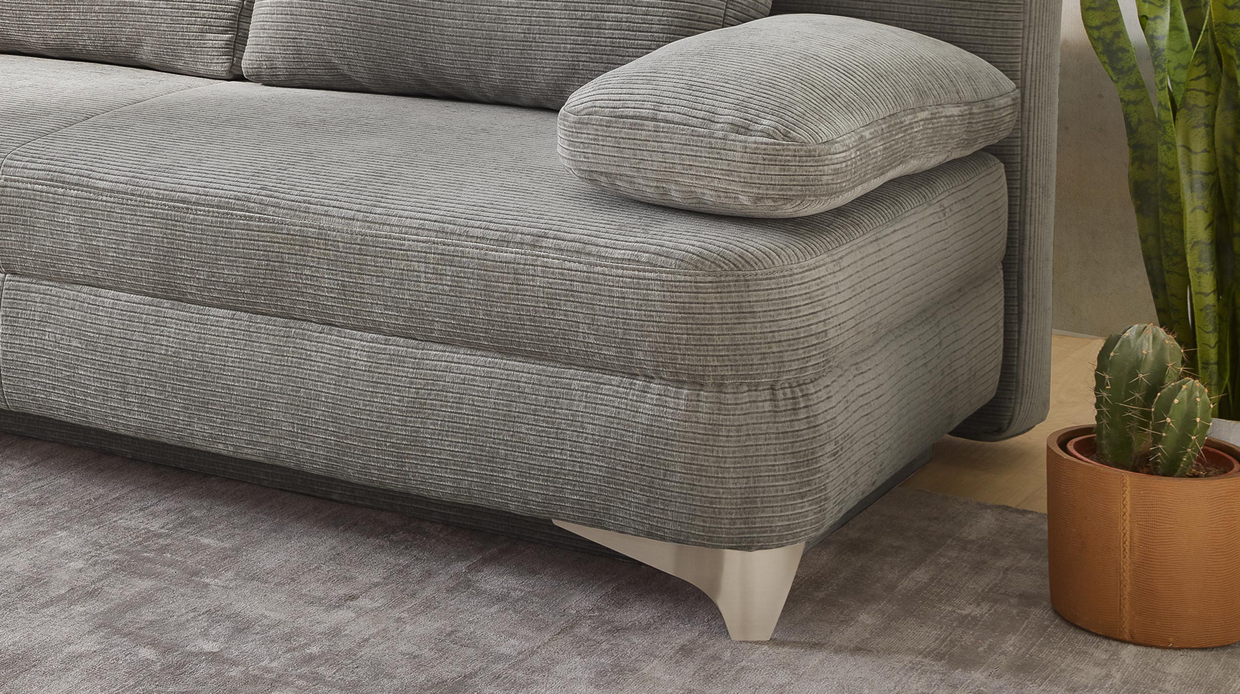 Schlafsofa Cord grau mit Bettkasten 204 cm - NOAH 