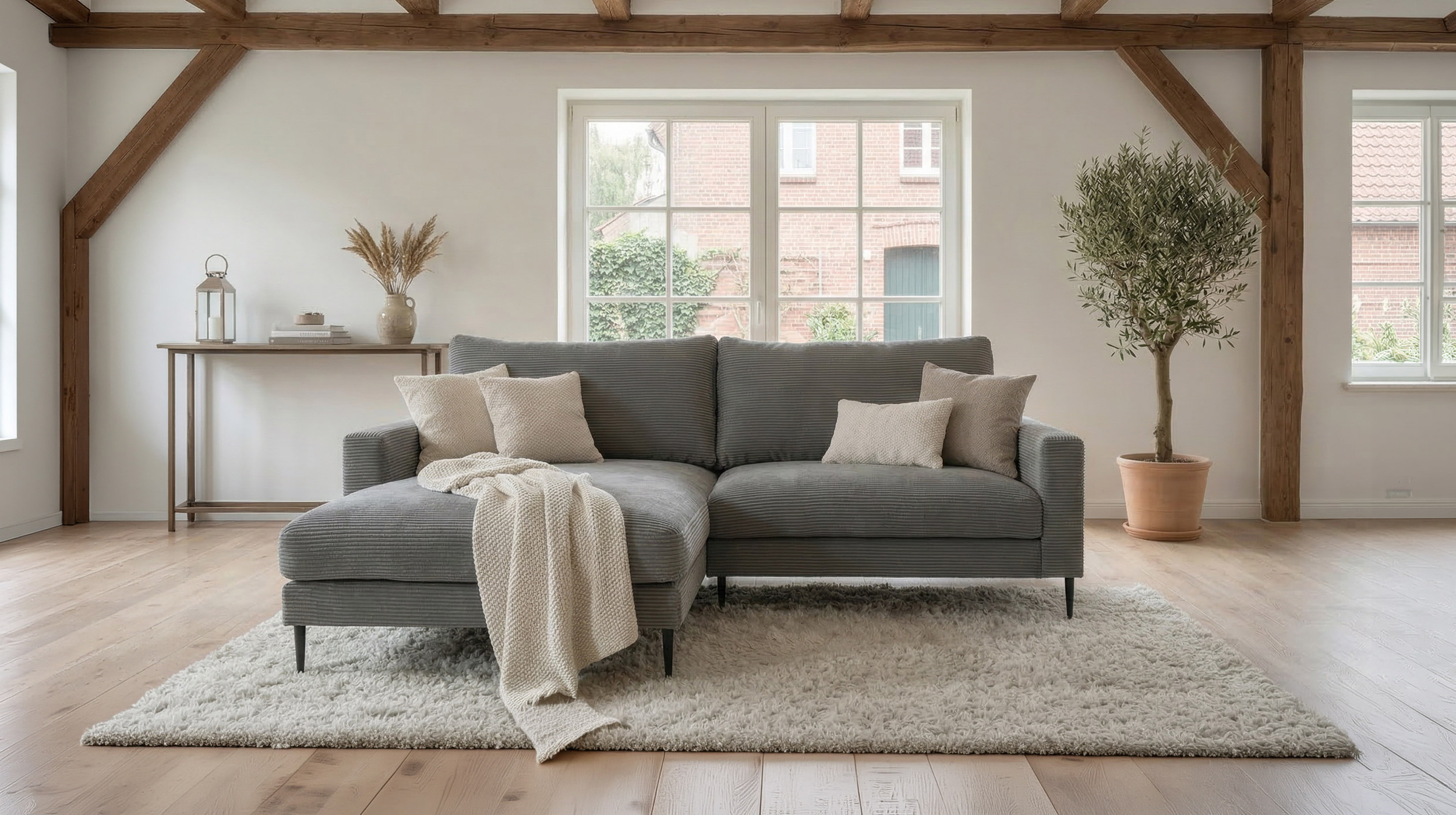 Ecksofa Cord grau 220 x 164 cm - OT links - NORDVIK