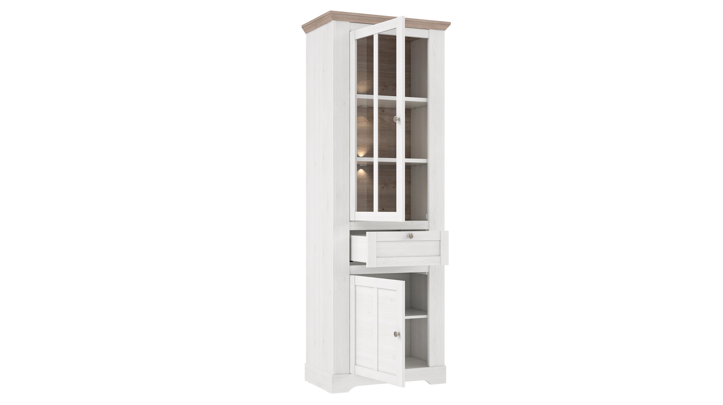 Vitrine mit Beleuchtung Schneeeiche - weiß Breite 76 cm - ILOPPA
