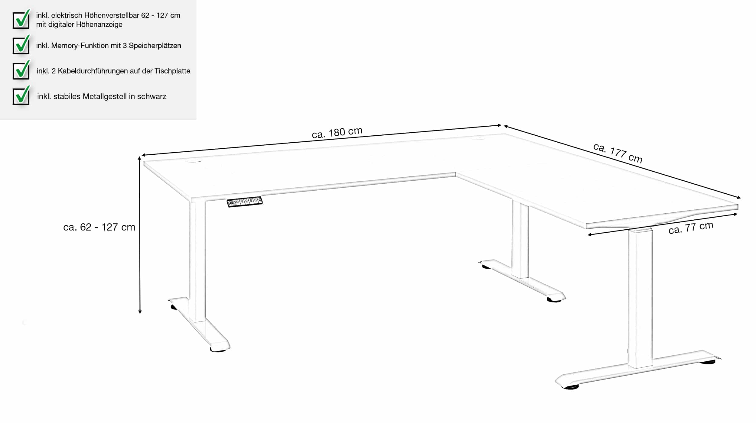 Eckschreibtisch Artisan Eiche 180 cm - BENNY