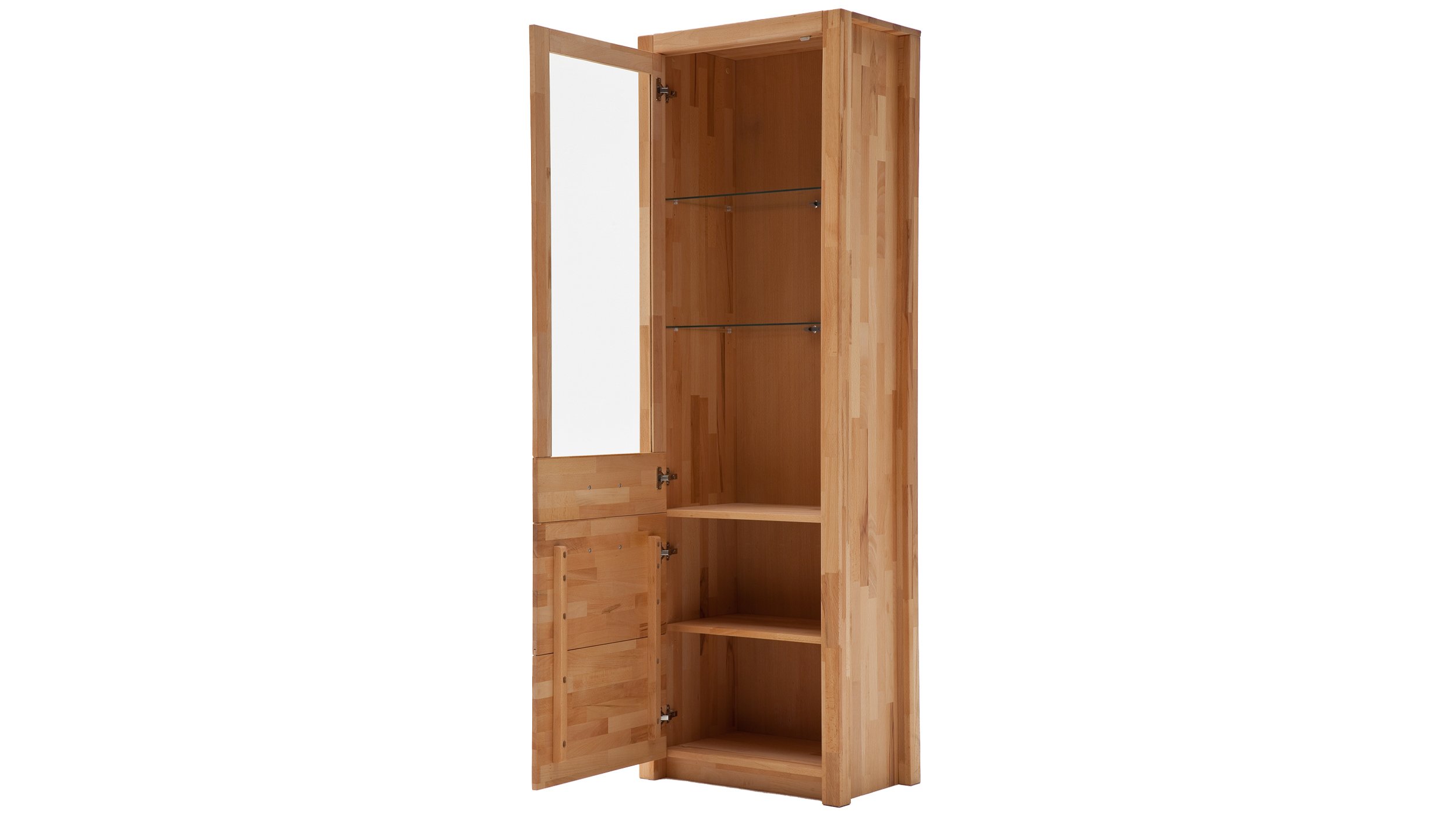 Vitrine mit Beleuchtung Kernbuche massiv geölt Breite 66 cm - FENJA