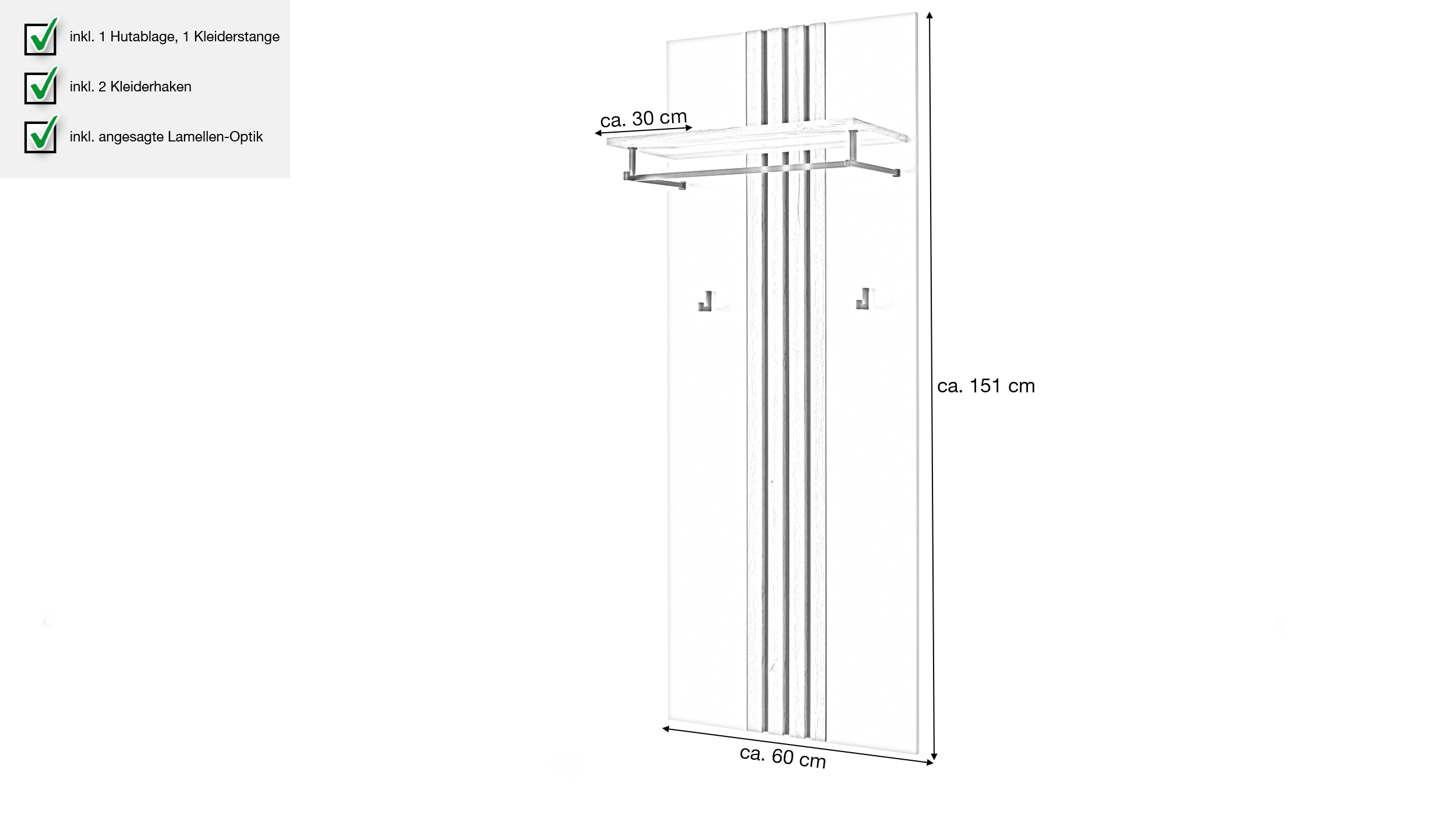Wandgarderobe Paneele beige Evok Eiche 60 cm - LITUMO