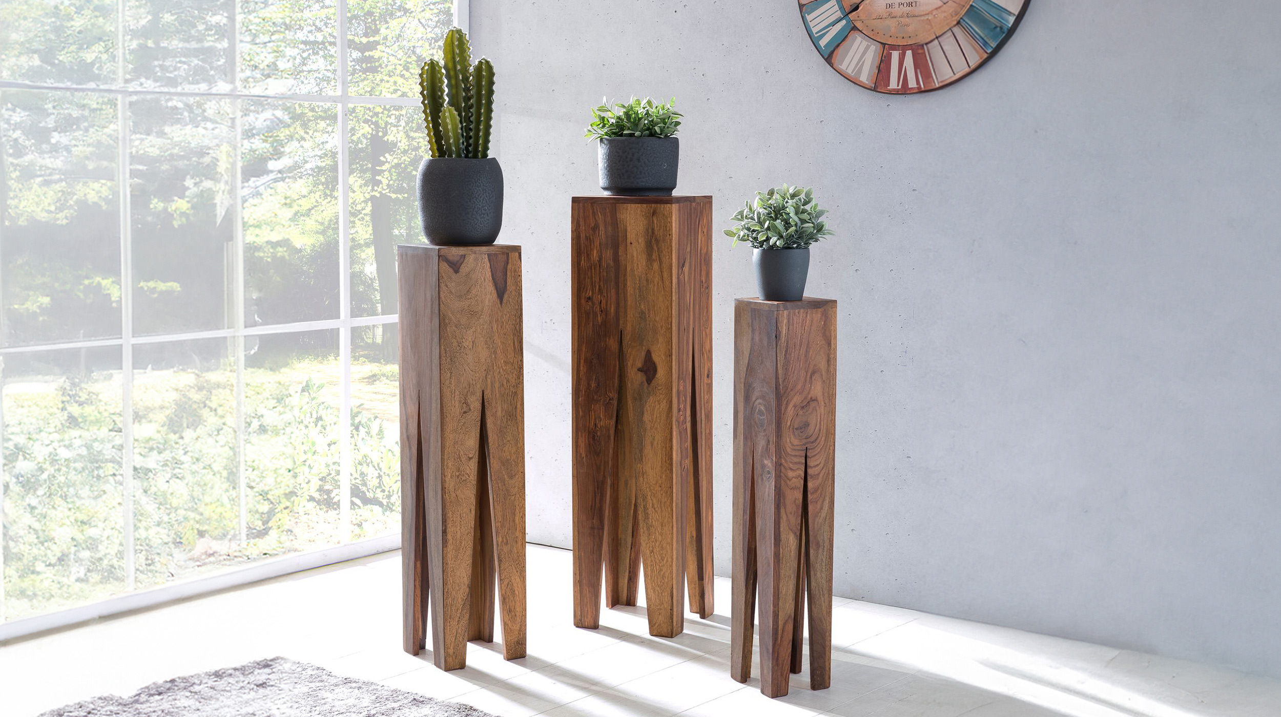 Beistelltisch 3er-Set Sheesham massiv gebeizt - 25 x 25 cm - SOFIE