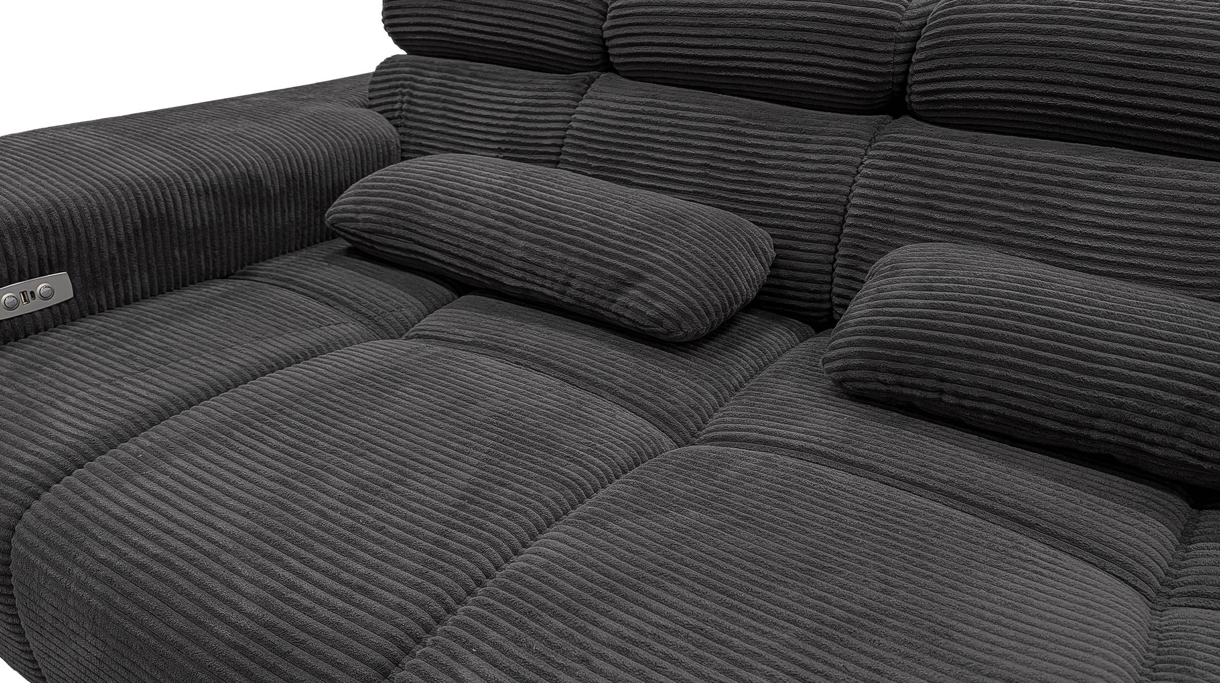 Ecksofa Cord grau elektrisch ausfahrbar 285 cm - OT rechts - SPEED