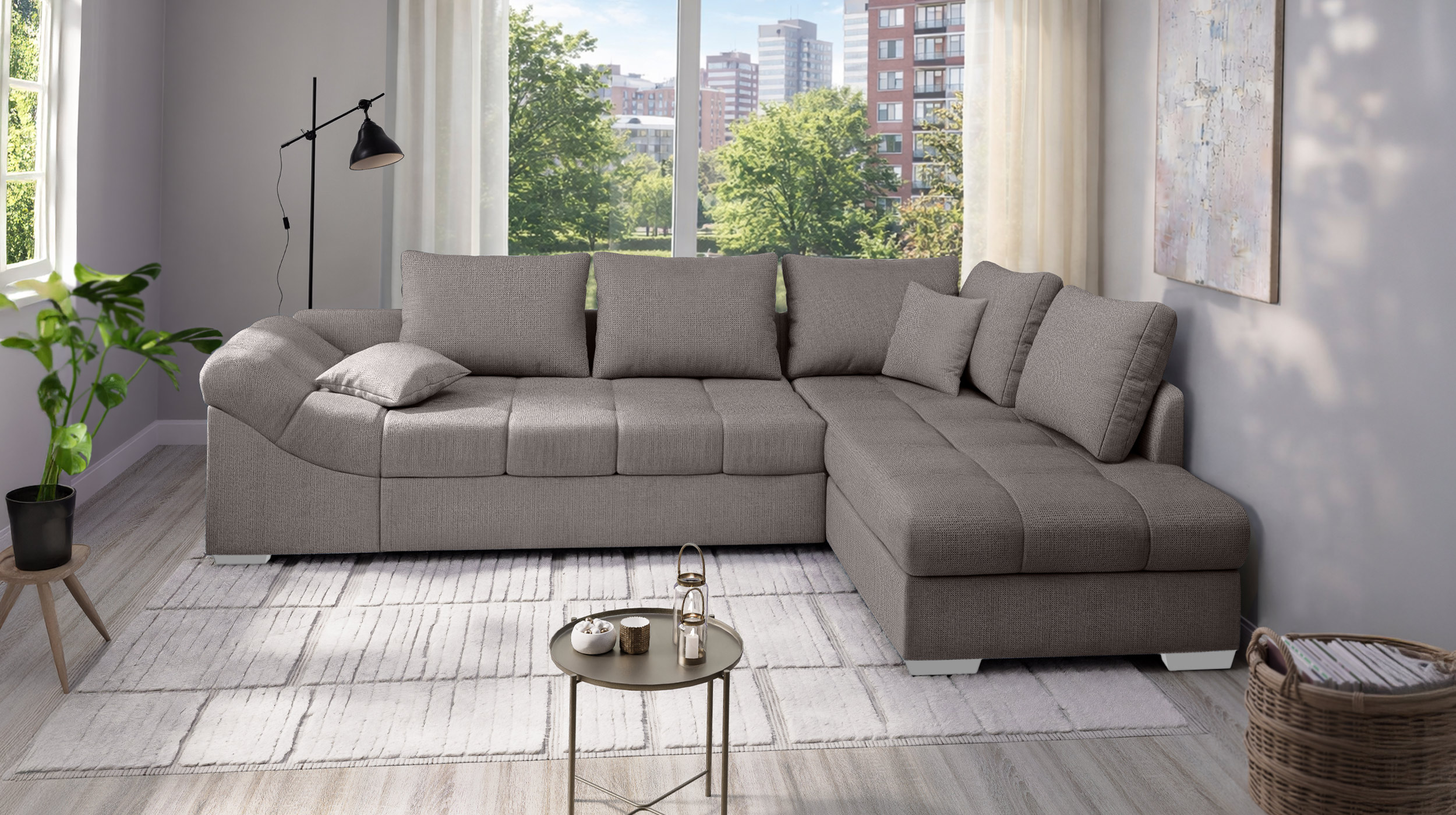 Ecksofa grau Schlaffunktion 298 x 202 cm - SORENTA