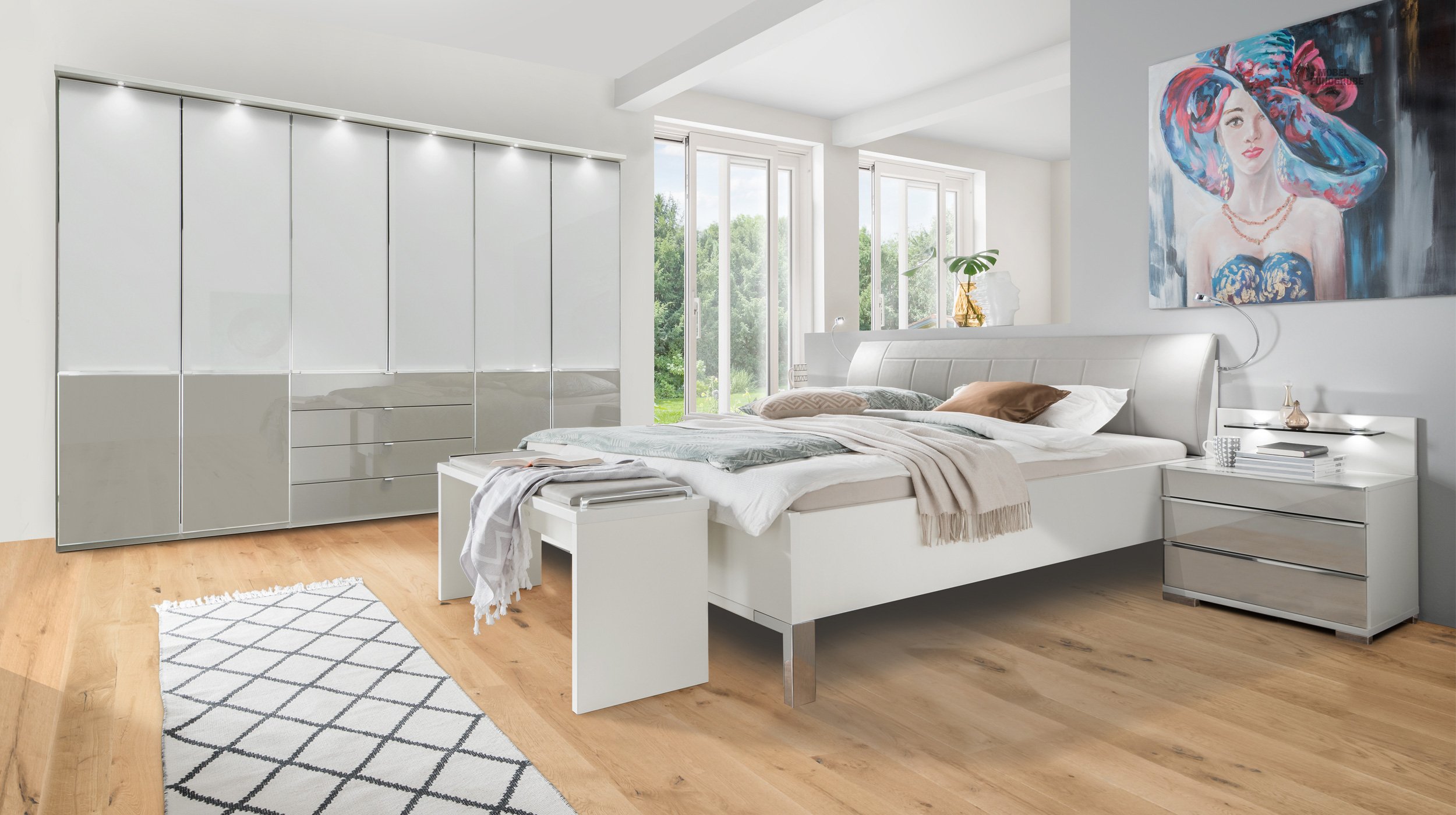 Kleiderschrank mit Glasfront 300 cm - weiß - SHANGHAI 2