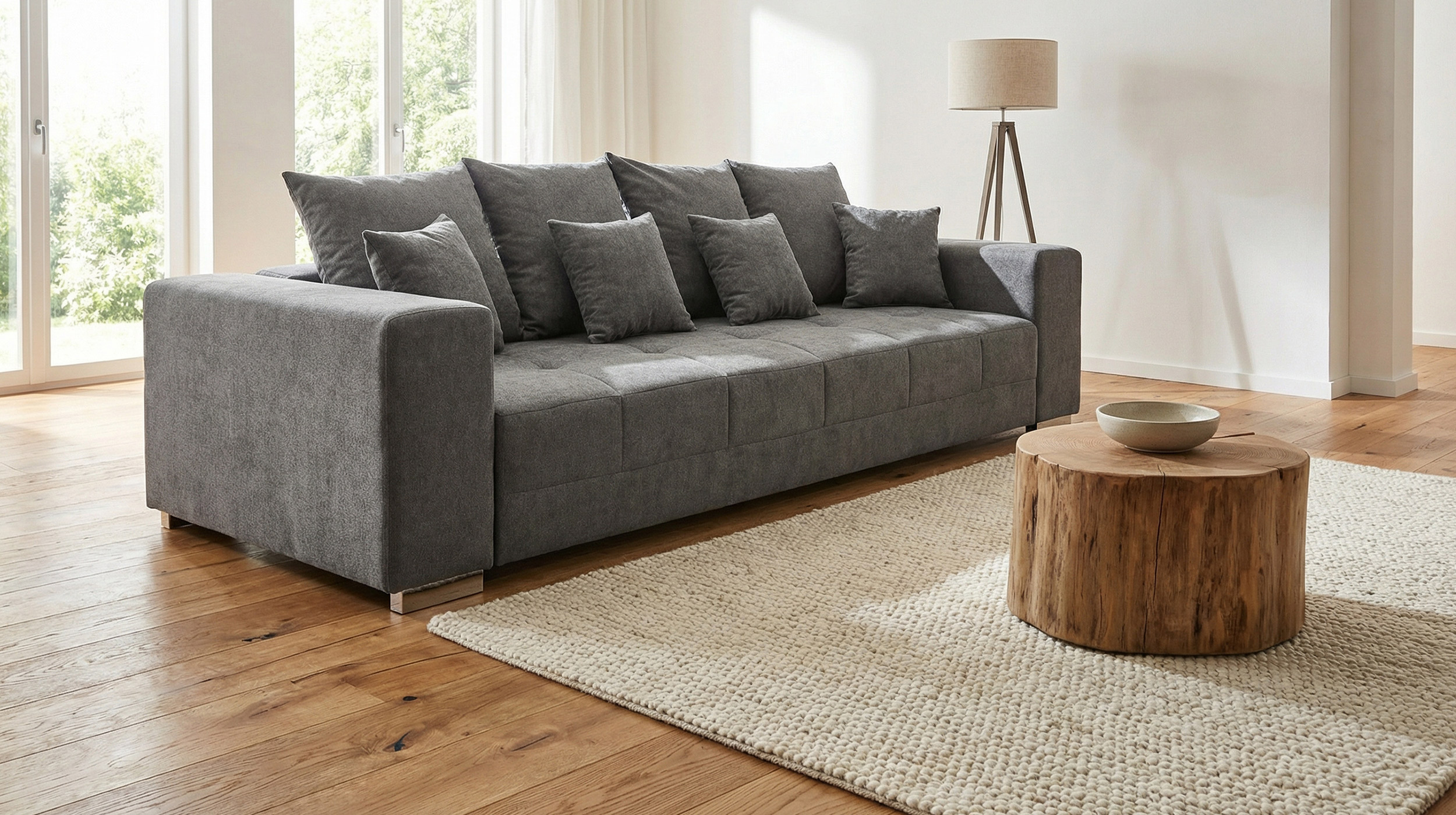 Big Sofa grau - 254 cm - mit Nosagunterfederung - BORNEO