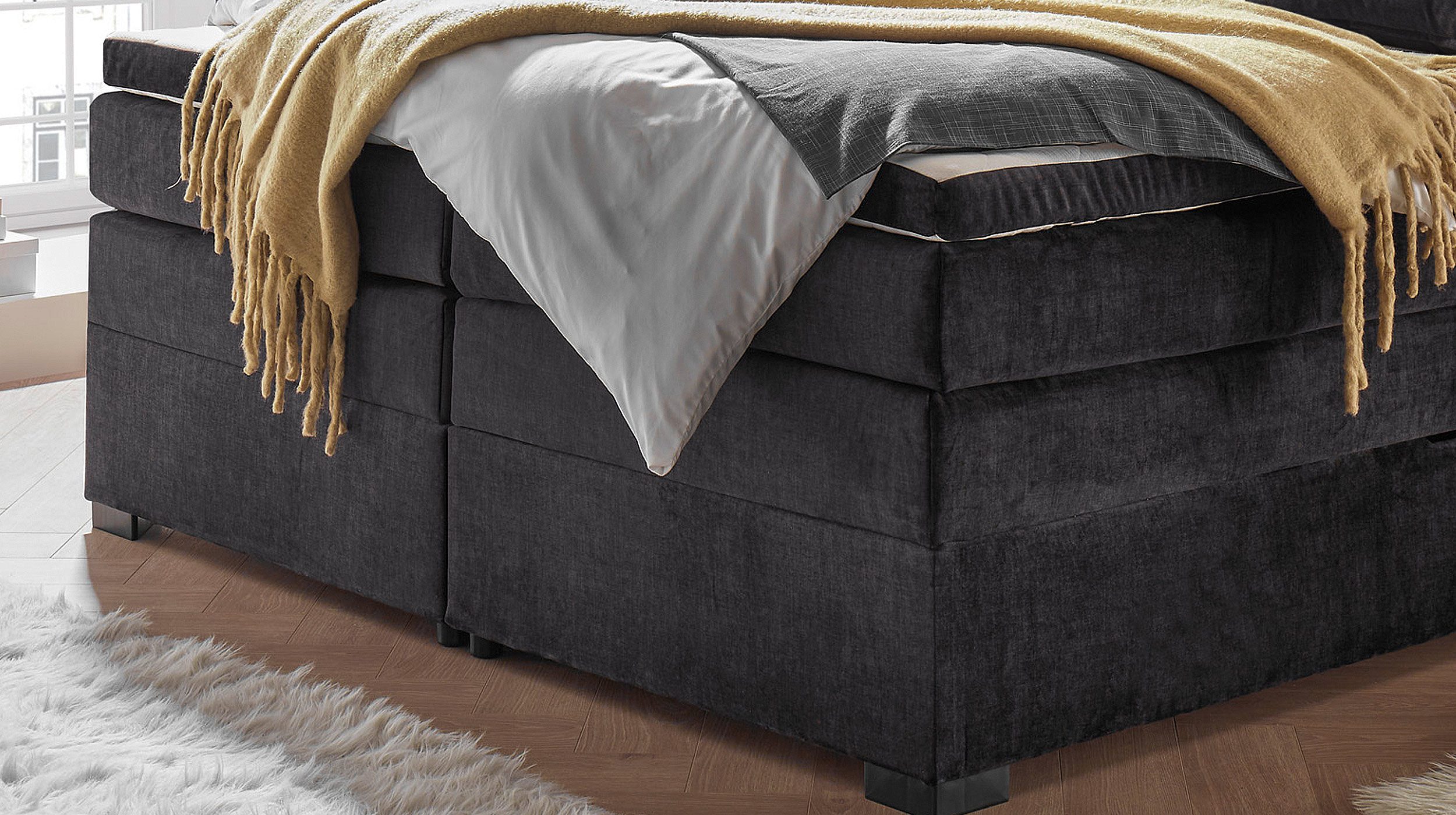 Boxspringbett 180 cm mit Bettkasten anthrazit Velours - FANES
