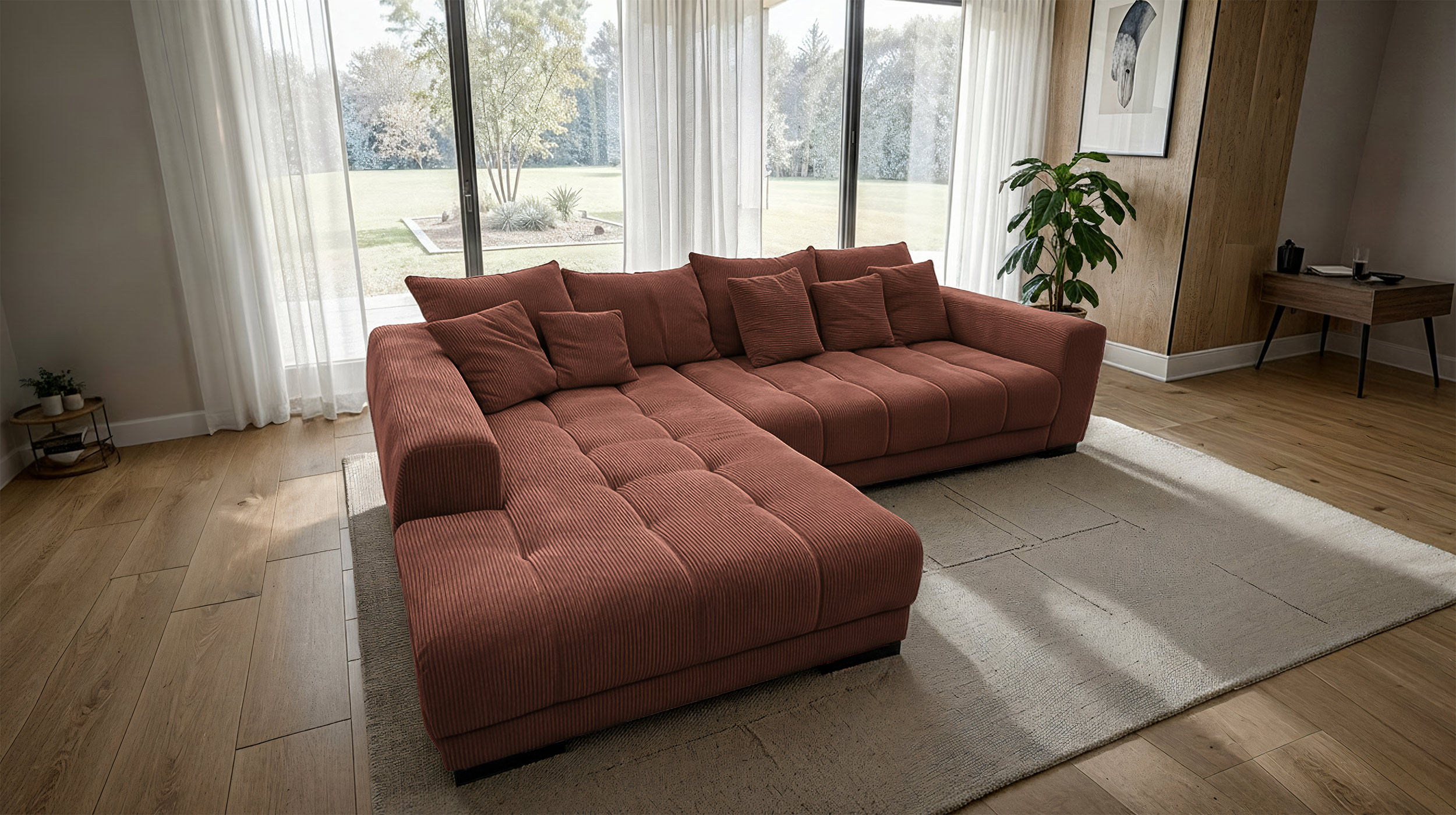 Ecksofa Cord rost elektrisch ausfahrbar 300 cm - OT links - ARTEMIS