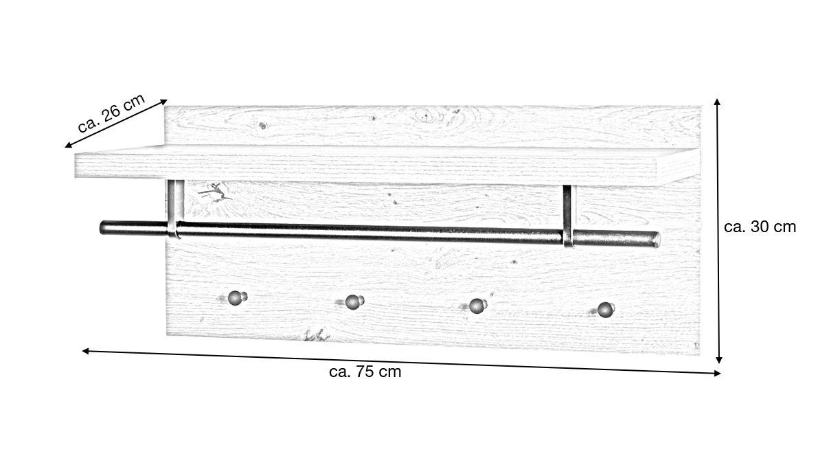 Wandgarderobe Paneel Eiche 75 x 30 cm  - PARMA
