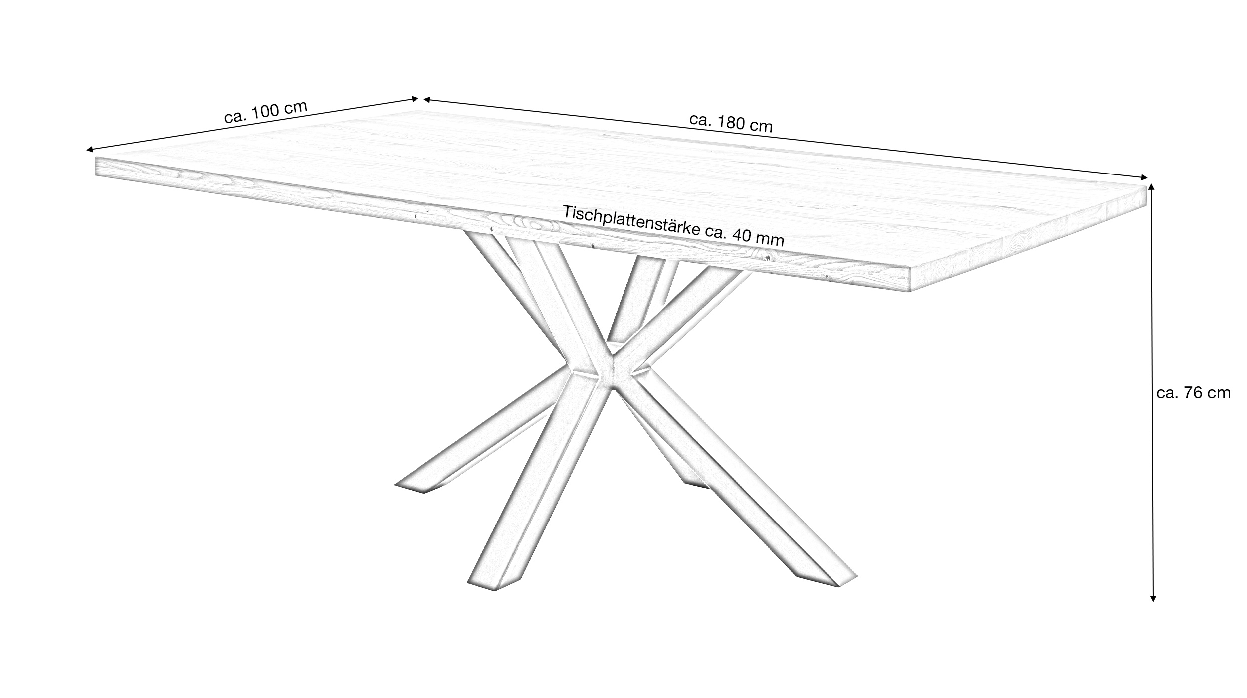 Esstisch Massivholztisch 180 cm massiv Wildeiche geölt - DEBA