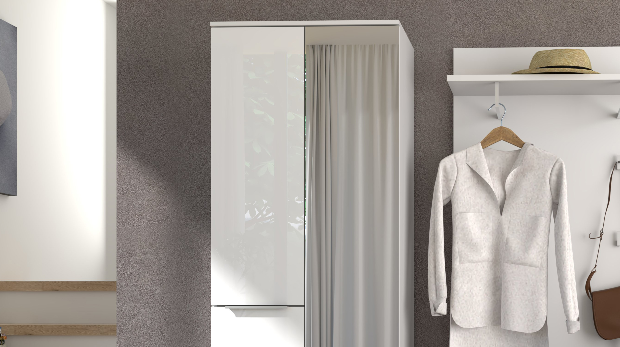 Garderobenschrank Spiegel weiß Glasfront 65 cm - SANTORIN
