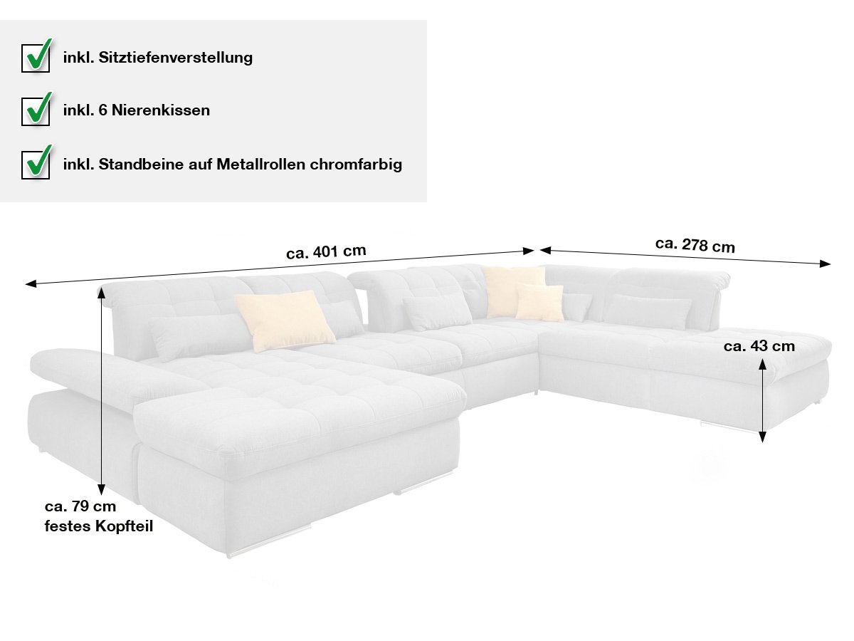 Wohnlandschaft Sofaprogramm grau Basis Version - SANTA FE