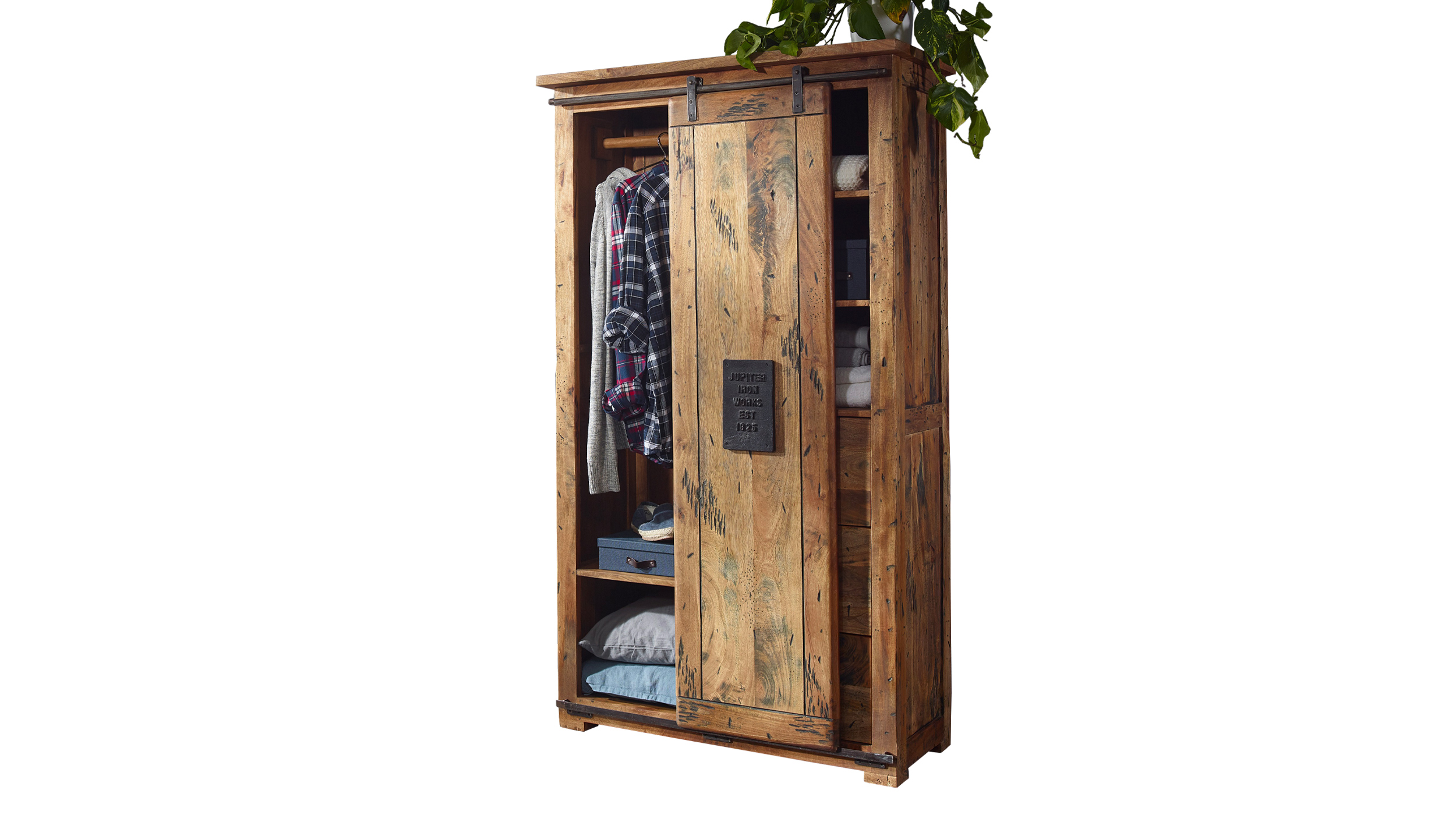 Garderobenschrank 1 Rolltür Mango massiv 100 cm - montiert - EMANUEL