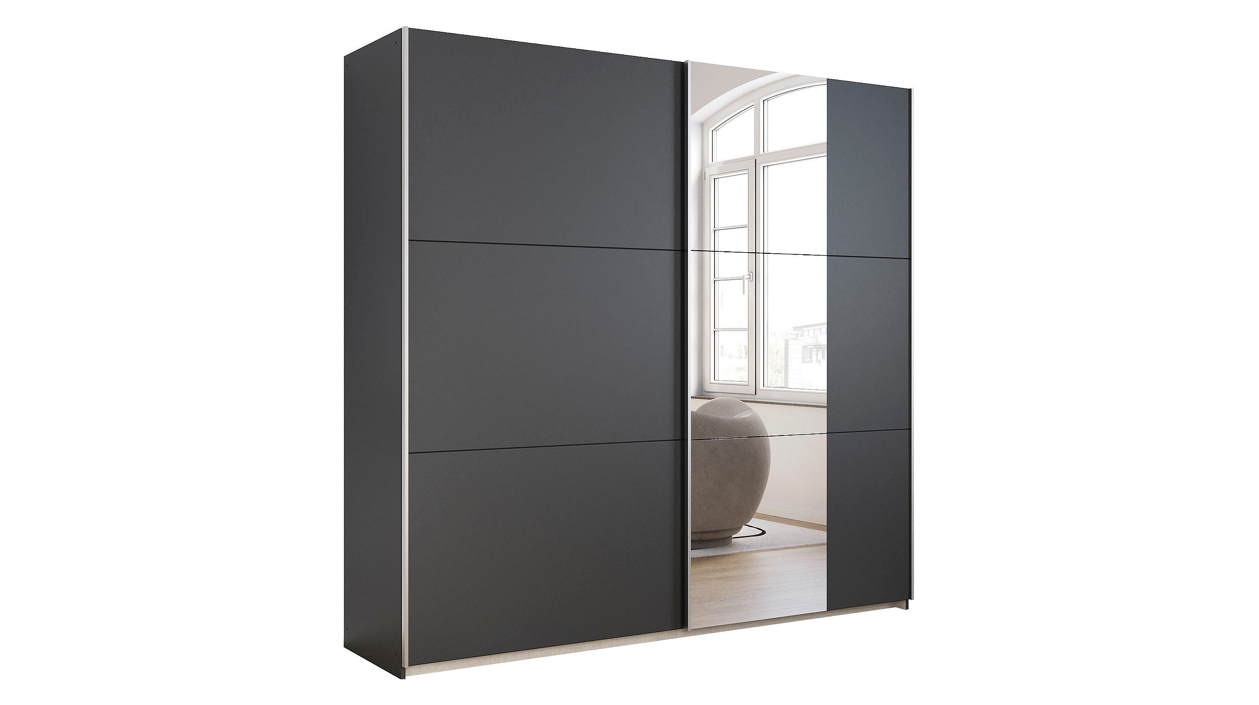 Schwebetürenschrank grau Spiegel 218 cm - rauch - KRONACH