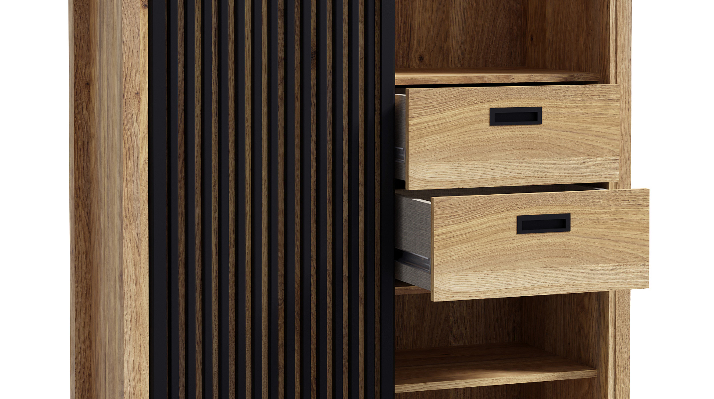 Highboard - Schiebetür - Mauvella Eiche - schwarz - 103 cm - JYTANA