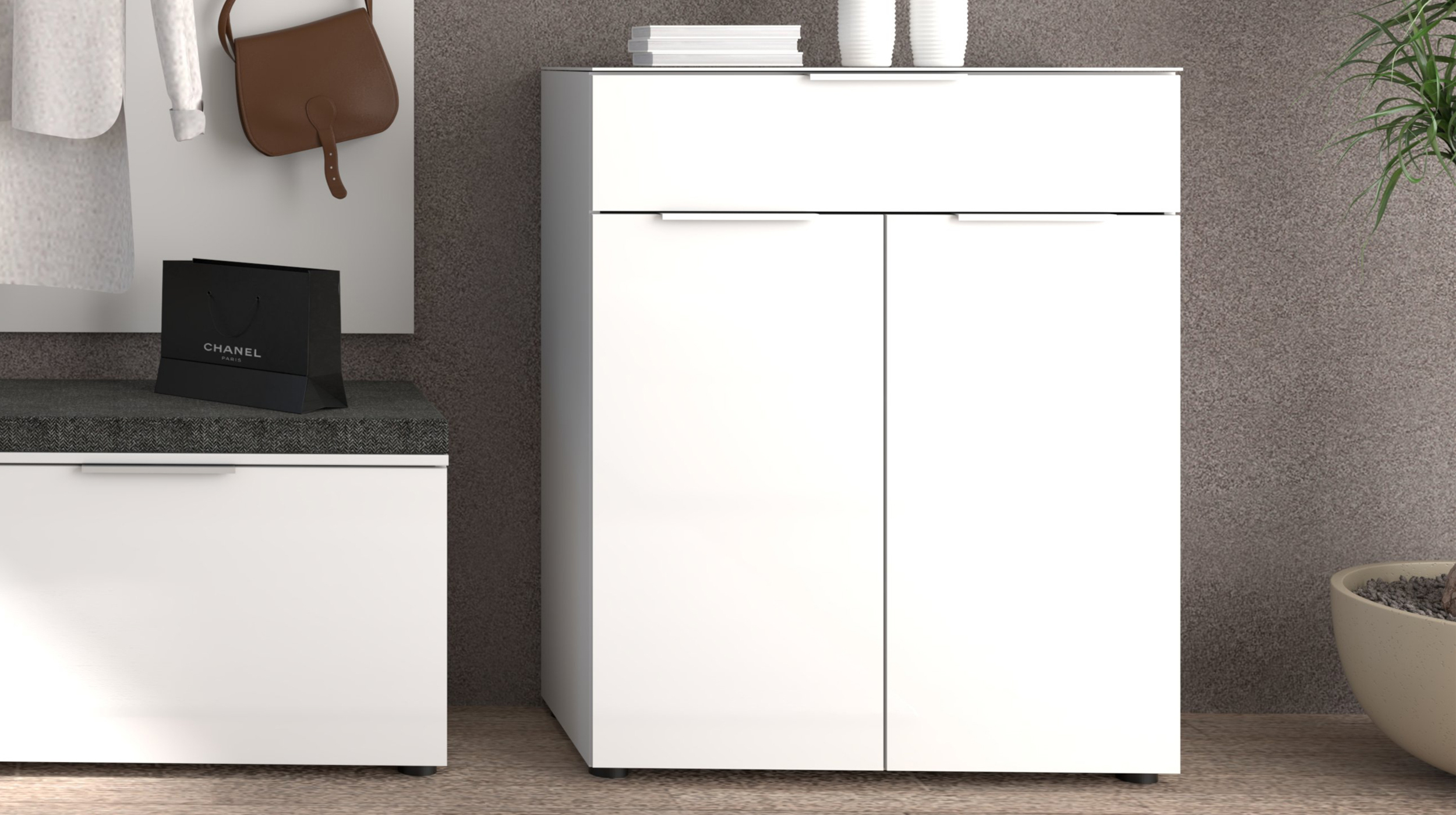 Kommode mit Schublade weiß Glasfront 80 cm - SANTORIN