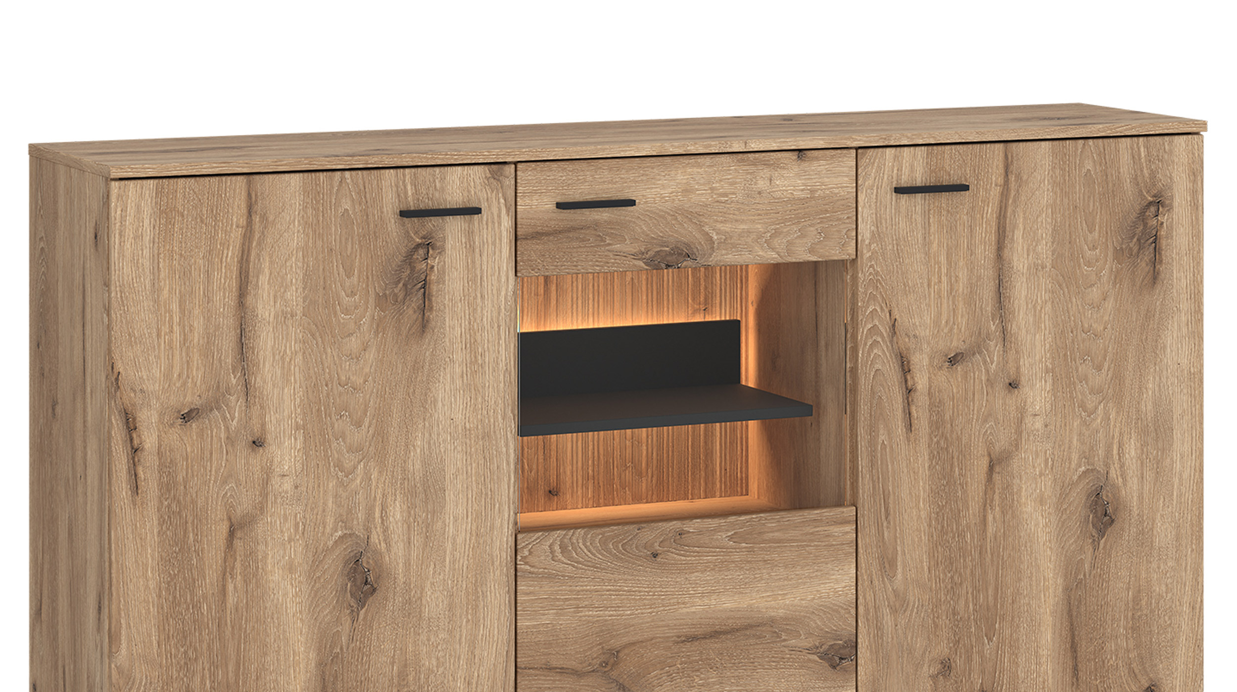 Sideboard mit Glastür Viking Eiche - Beleuchtung 160 cm - PARDOO