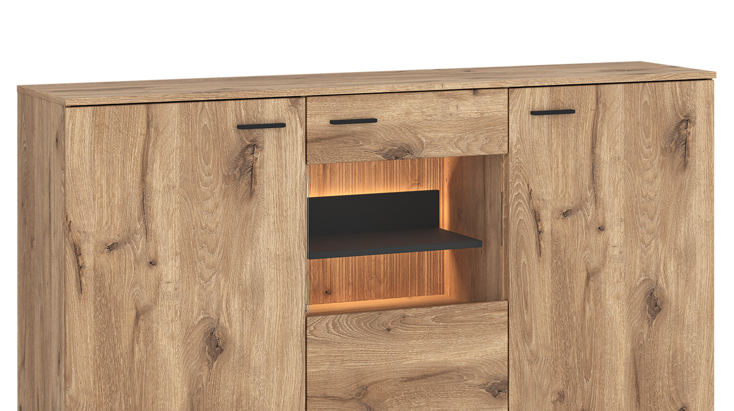 Sideboard mit Glastür Viking Eiche - Beleuchtung 160 cm - PARDOO