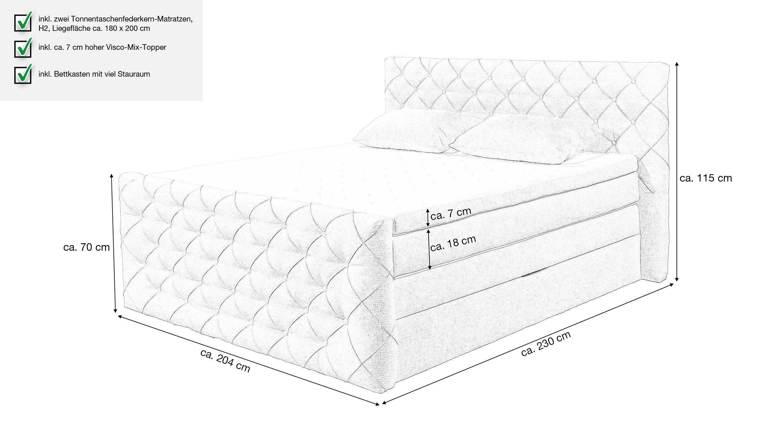 Boxspringbett 180 x 200 cm creme Stoffbezug - Bettkasten - LIVELLA 
