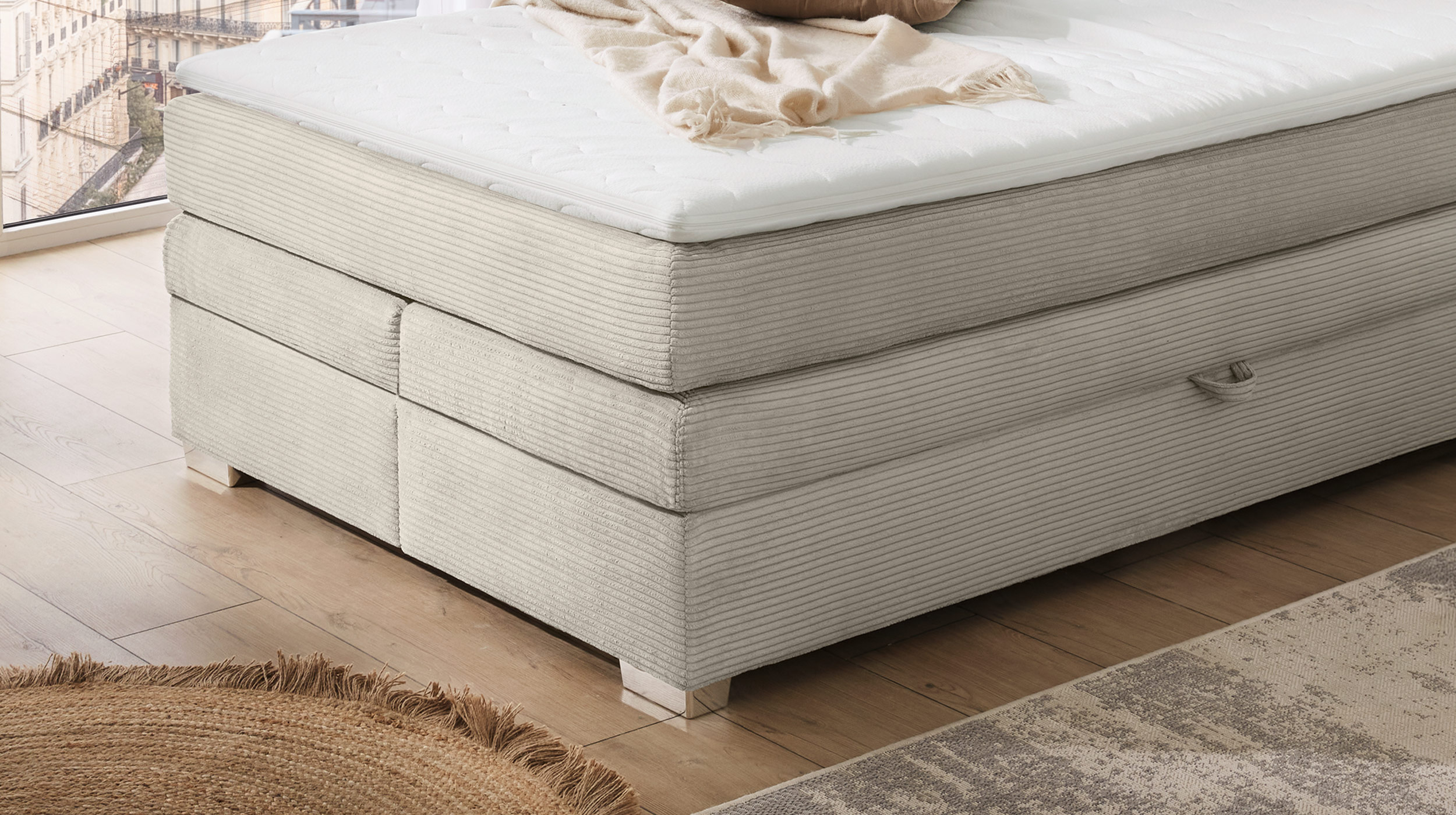 Boxspringbett Cord 140 x 200 cm grau-beige H2/H3 - ARABELLA 