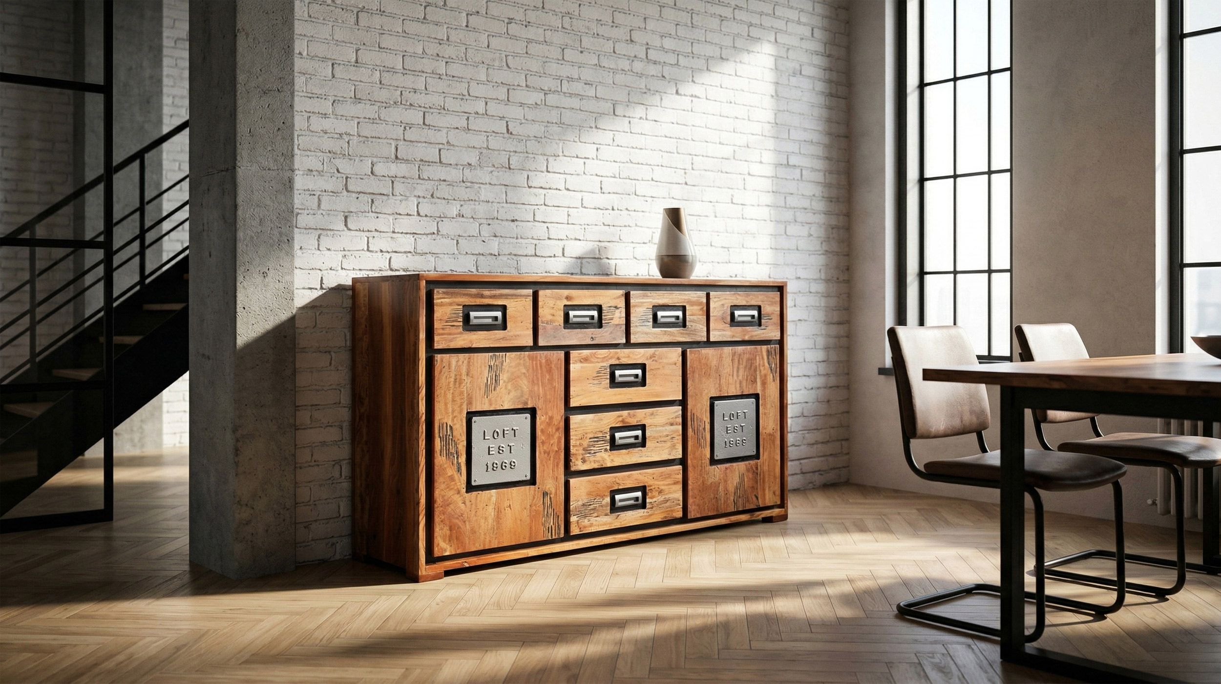 Sideboard Akazie Altholz massiv montiert - 150 cm - NARVIK