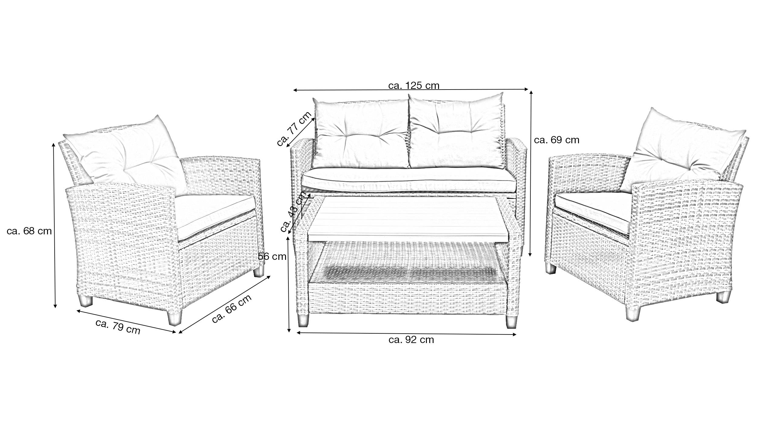 Gartenmöbel Set 4-teilig Polyrattan grau mit Kissen - RAVA