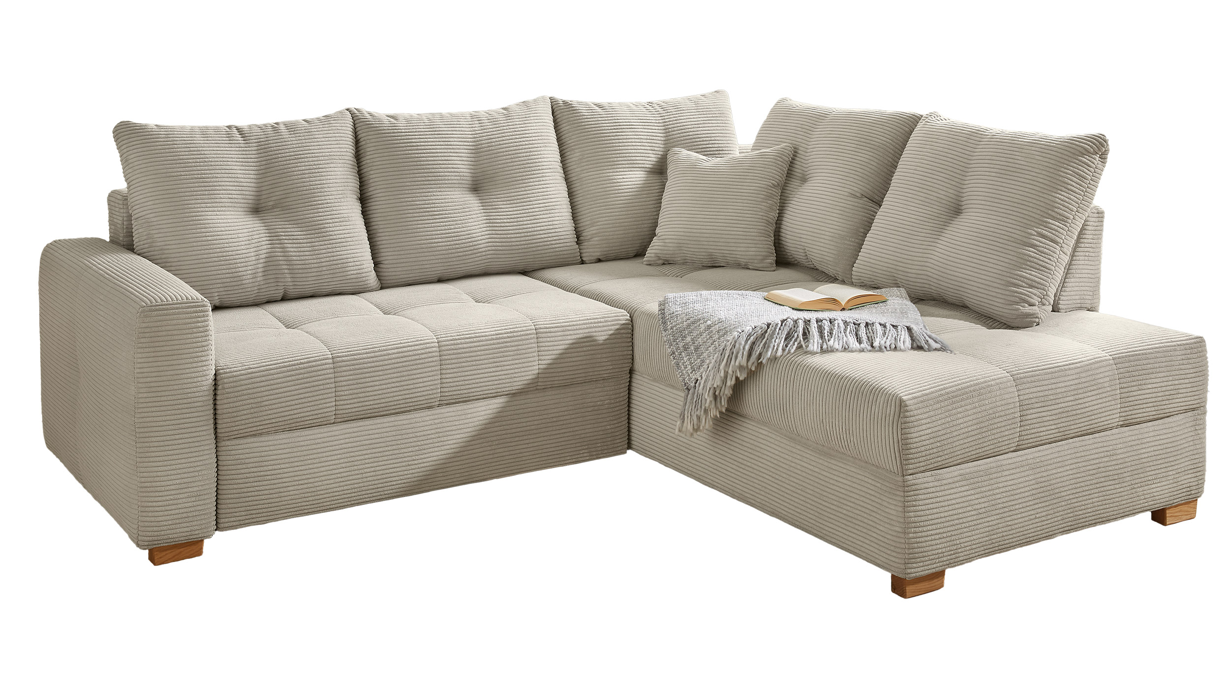 Ecksofa Cord grau - Schlaffunktion Bettkasten 228 cm - HEIDELBERG